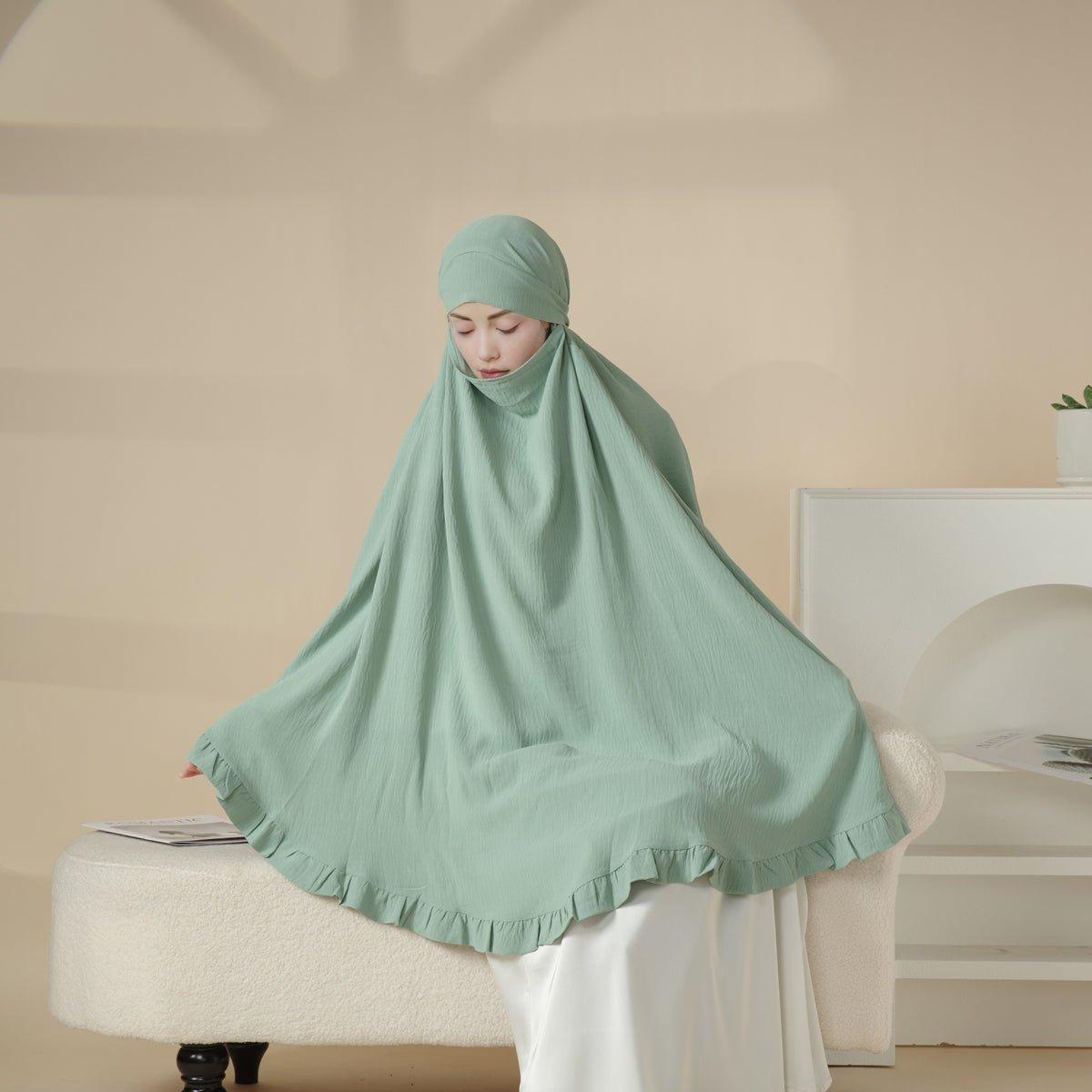 MK019 Ruffled Solid Elastic Long Shawl Khimar - Mariam's Collection