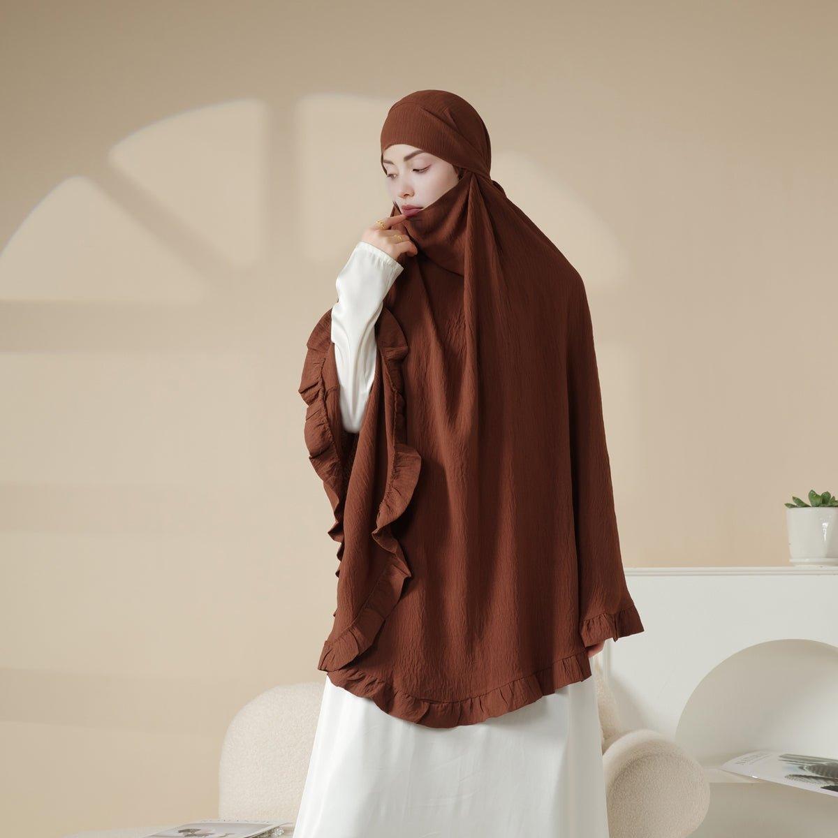 MK019 Ruffled Solid Elastic Long Shawl Khimar - Mariam's Collection