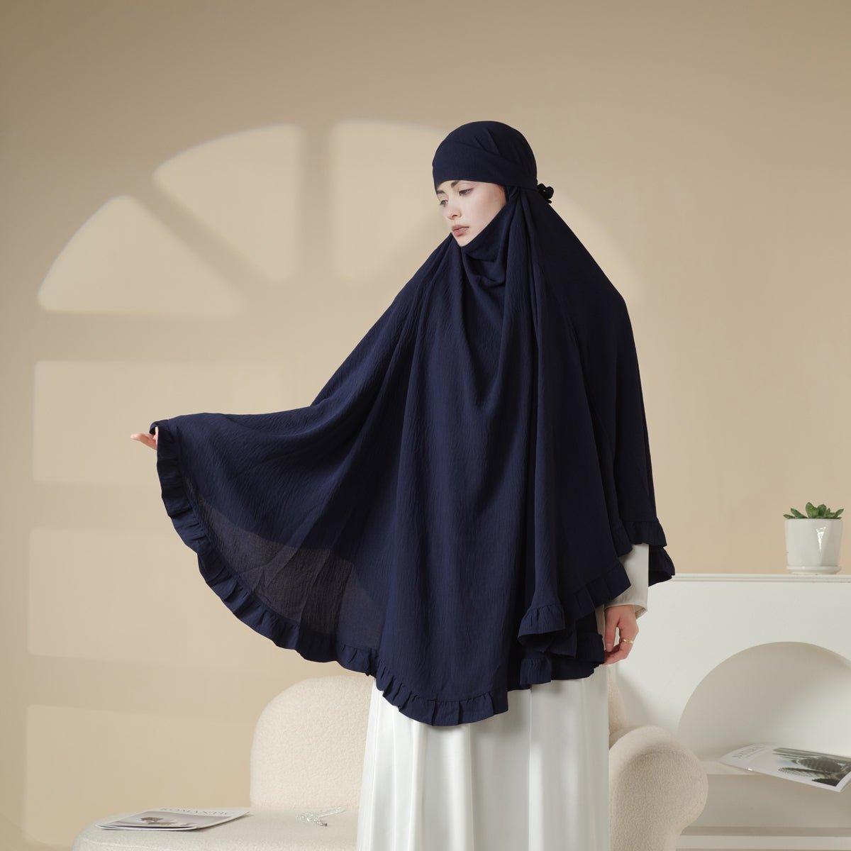 MK019 Ruffled Solid Elastic Long Shawl Khimar - Mariam's Collection