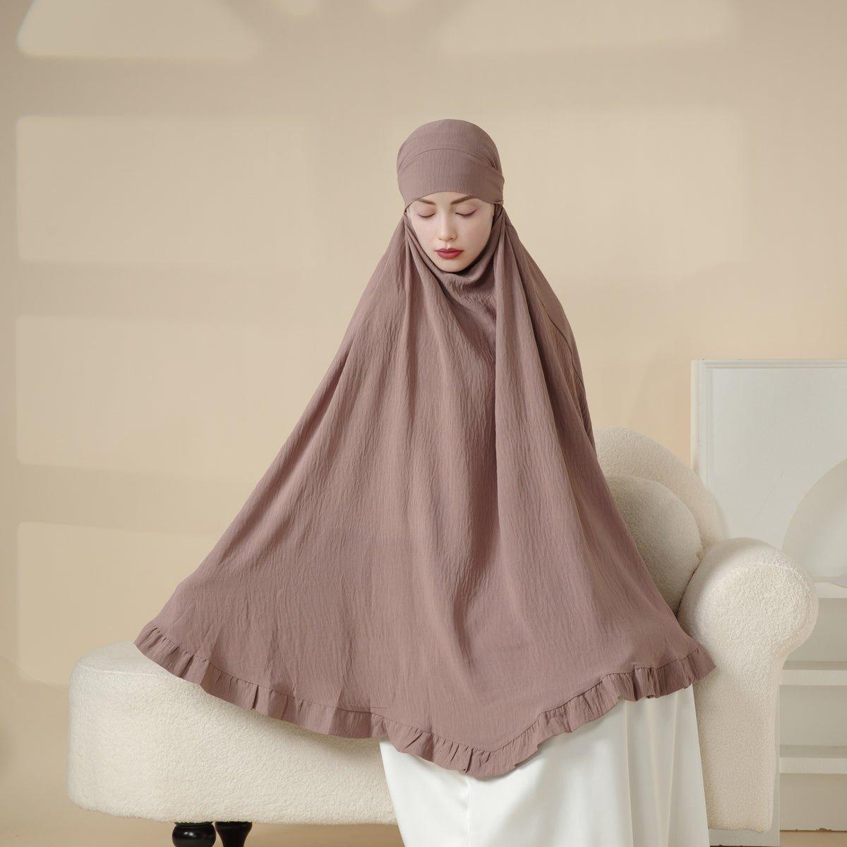 MK019 Ruffled Solid Elastic Long Shawl Khimar - Mariam's Collection