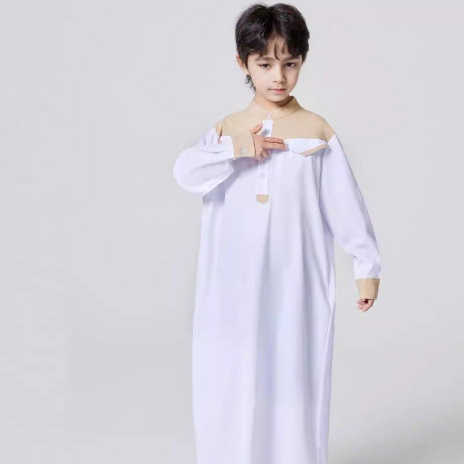 MKB001 MKB Boys' Patchwork Stand - up Collar Button Thobe - Mariam's Collection