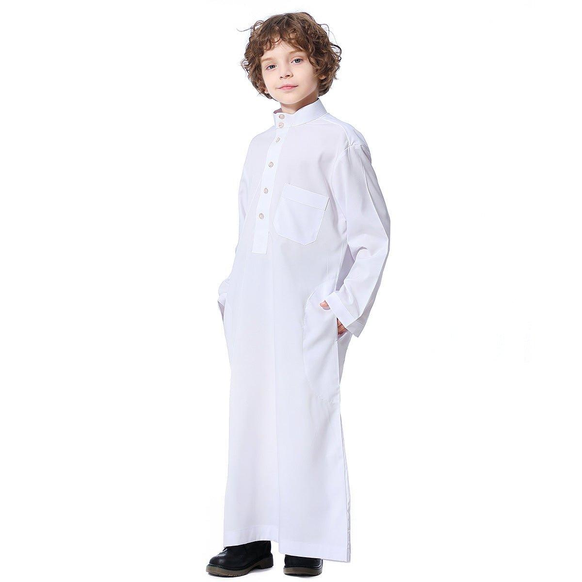 MKB003 Stand Up Collar Button Down Boys Thobe - Mariam's Collection