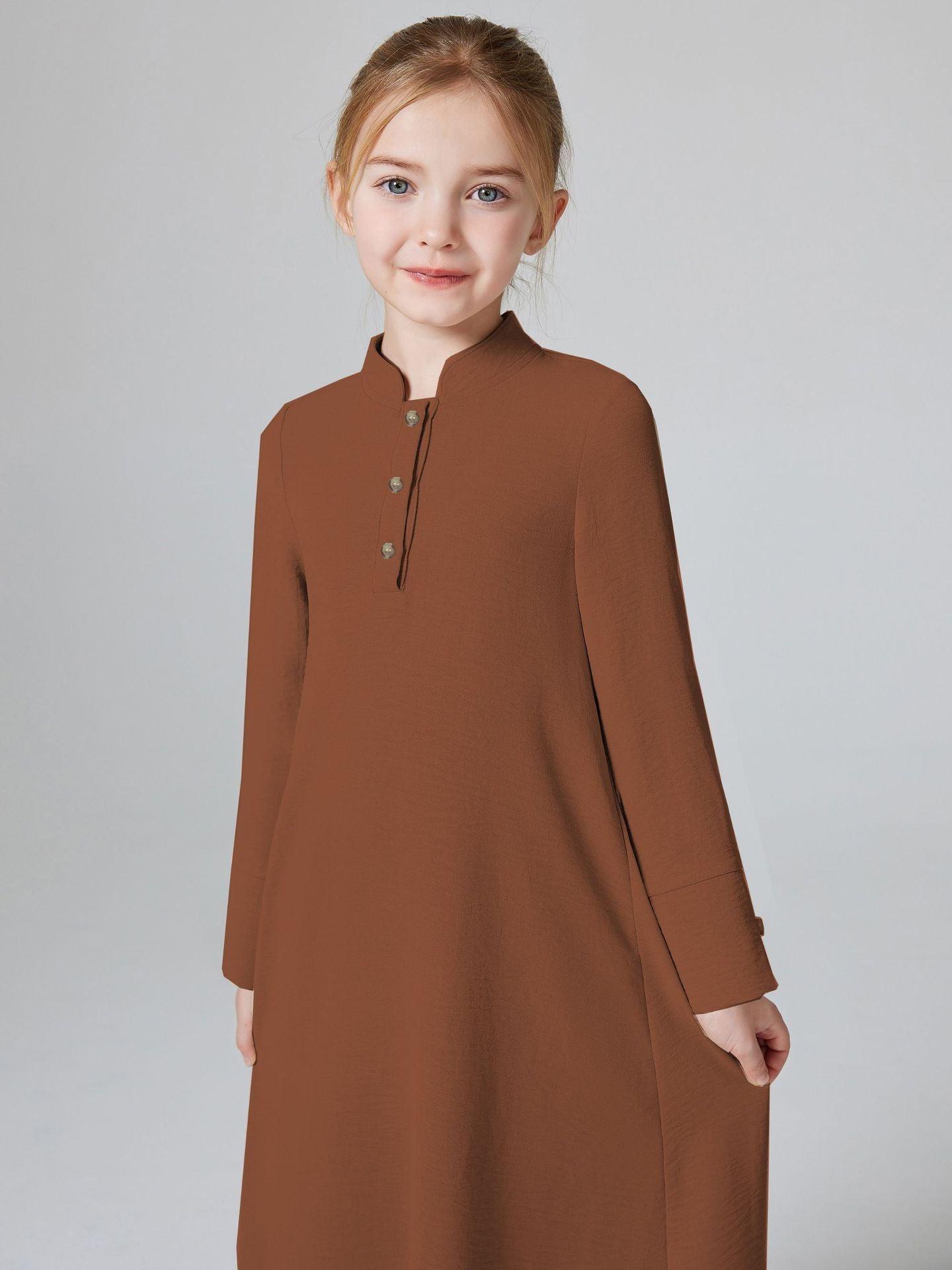 MKG003 Girls Pleated Solid Color Abaya 2 - Piece Set - Mariam's Collection