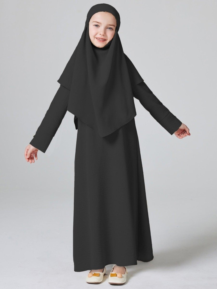 MKG003 Girls Pleated Solid Color Abaya 2 - Piece Set - Mariam's Collection