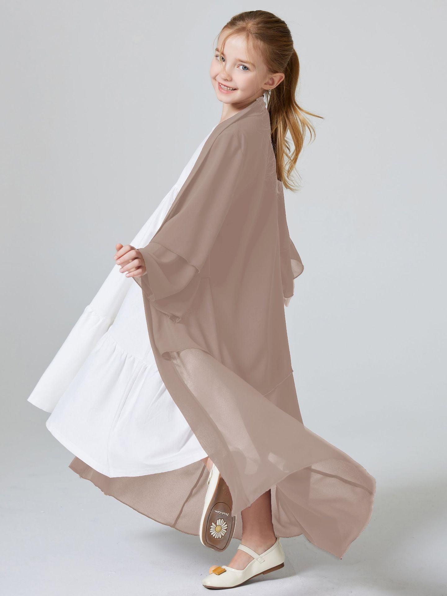 MKG007 Two Layers Chiffon Girls Open Abaya - Mariam's Collection