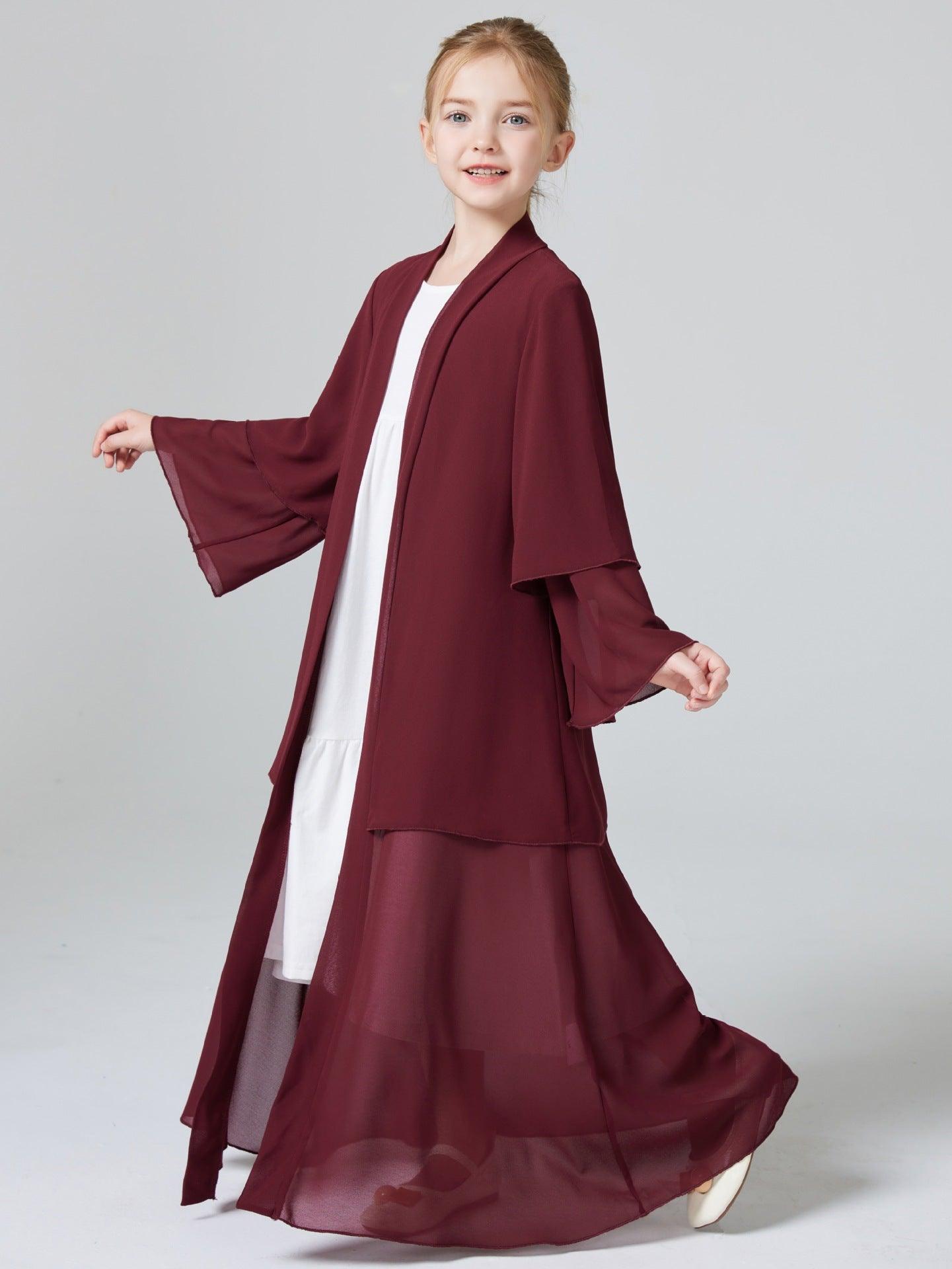 MKG007 Two Layers Chiffon Girls Open Abaya - Mariam's Collection