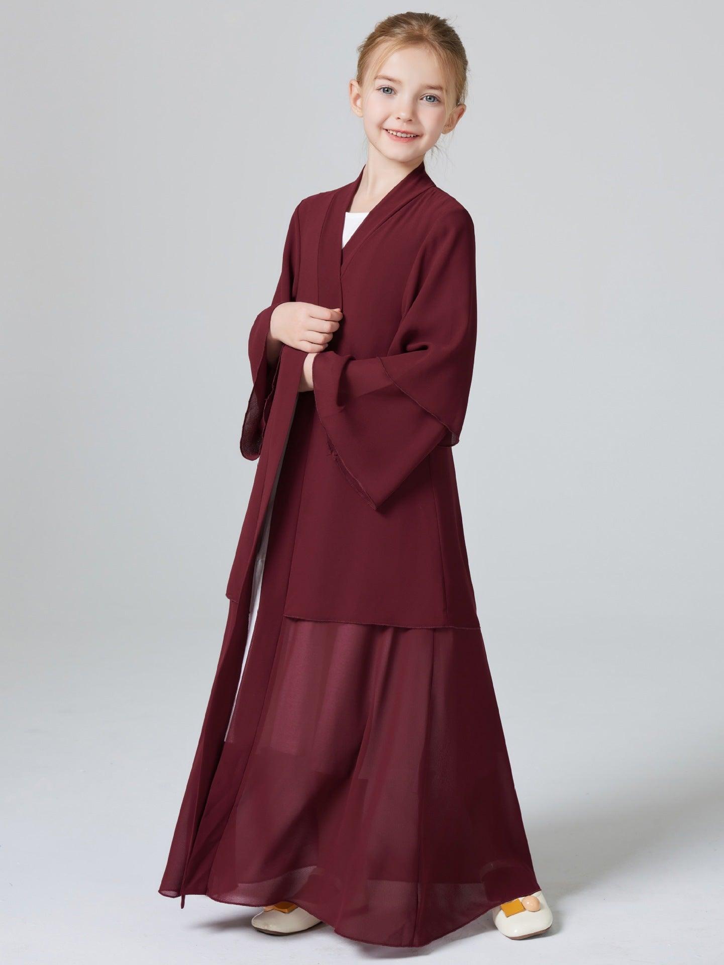 MKG007 Two Layers Chiffon Girls Open Abaya - Mariam's Collection