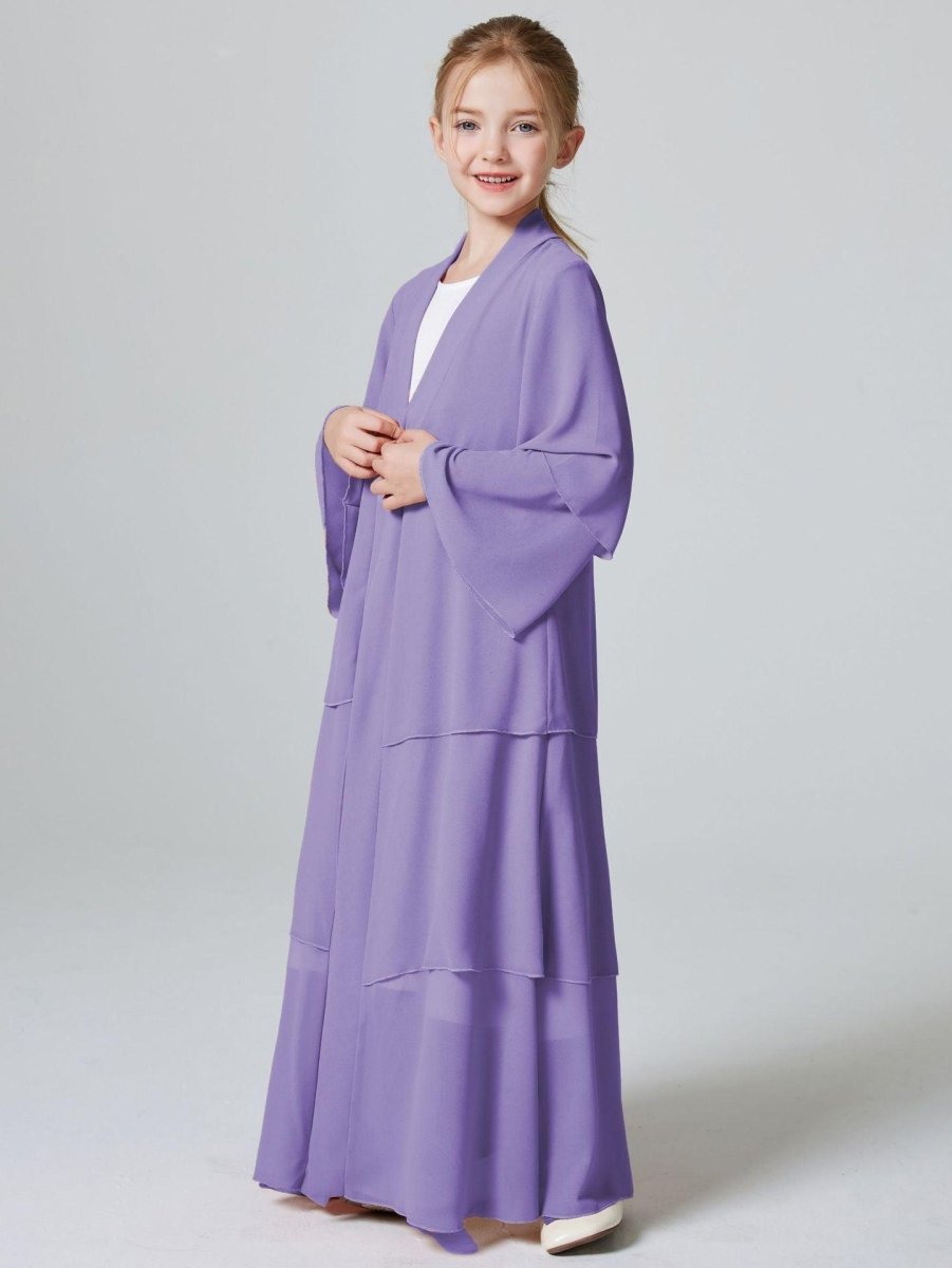 MKG009 Girls Plain 3 - Layered Chiffon Open Abaya - Mariam's Collection