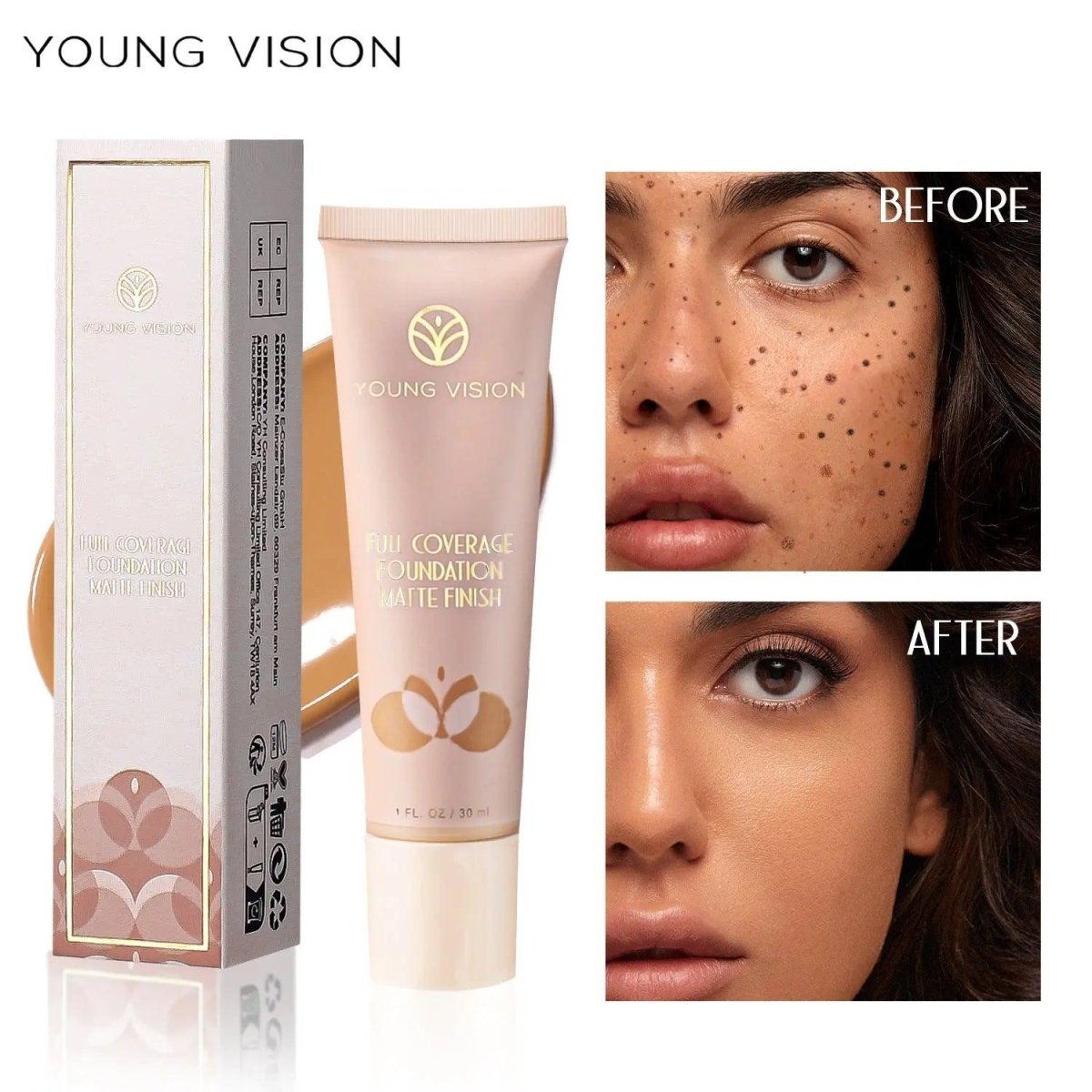 MMU001 YOUNG VISION Liquid Luninous Foundation Full Coverage Matte Finish - Mariam's Collection