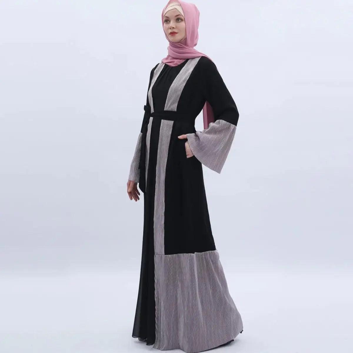 MO 001 Trumpet Sleeve Open Abaya With Pleated Design - Mariam's Collection