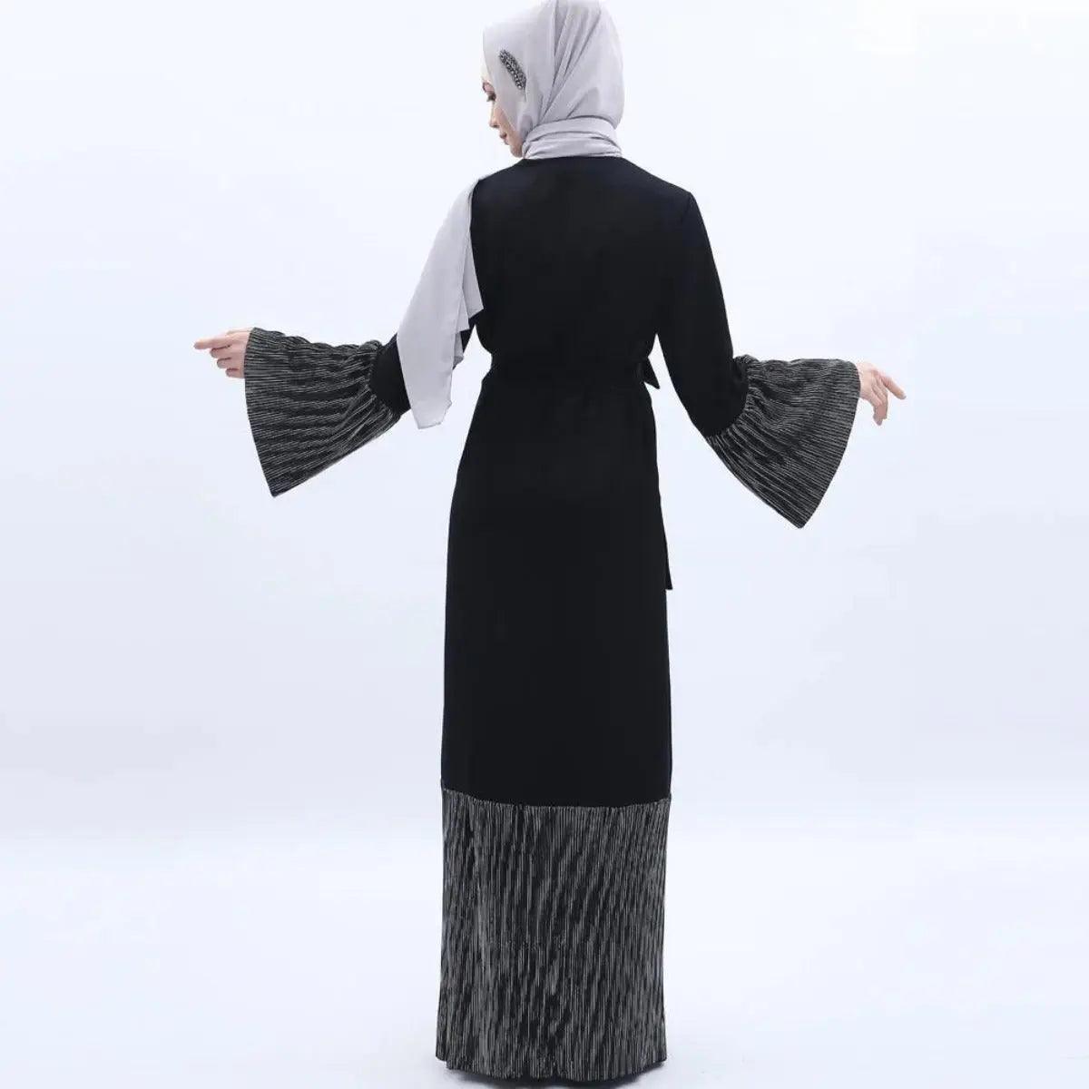 MO 001 Trumpet Sleeve Open Abaya With Pleated Design - Mariam's Collection