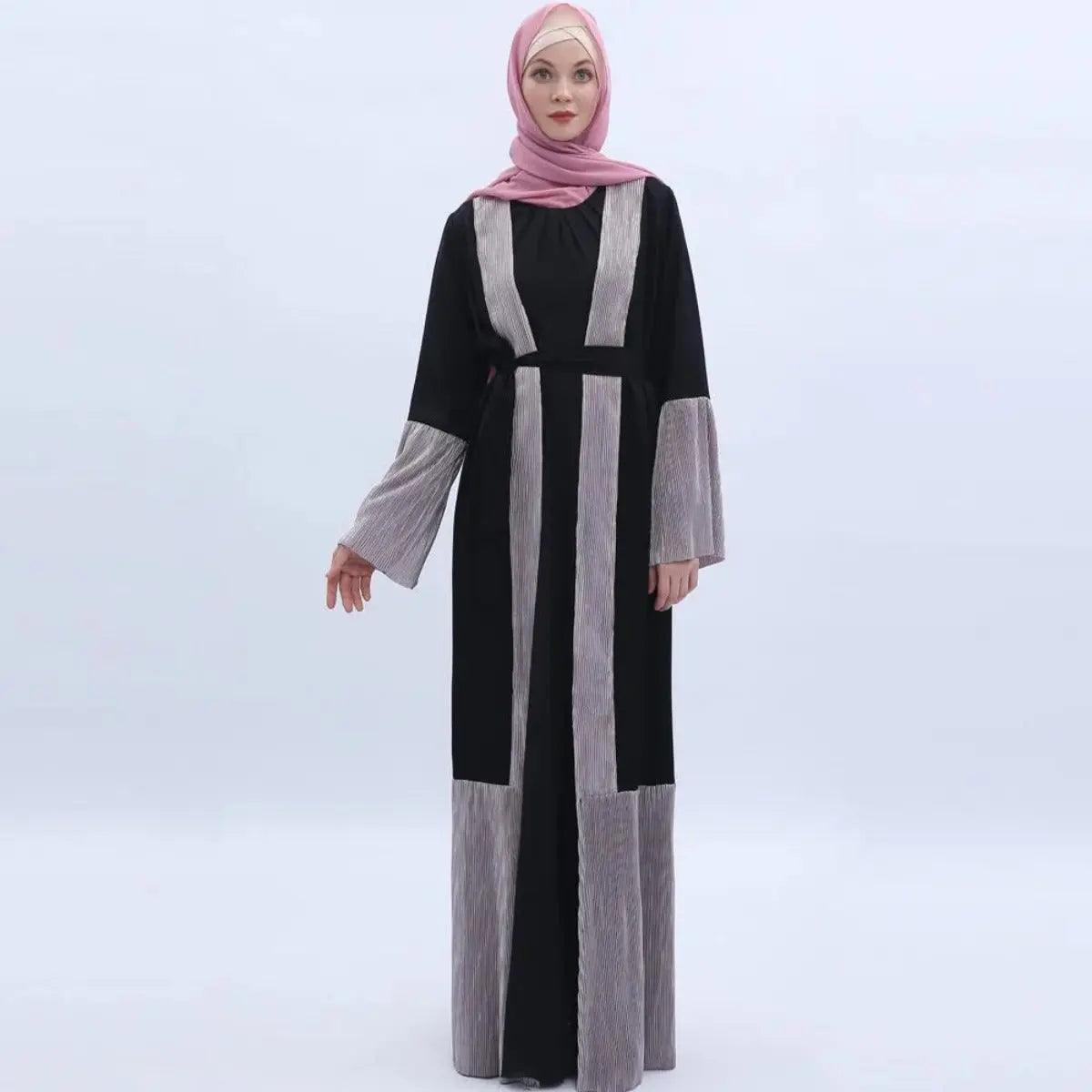 MO 001 Trumpet Sleeve Open Abaya With Pleated Design - Mariam's Collection