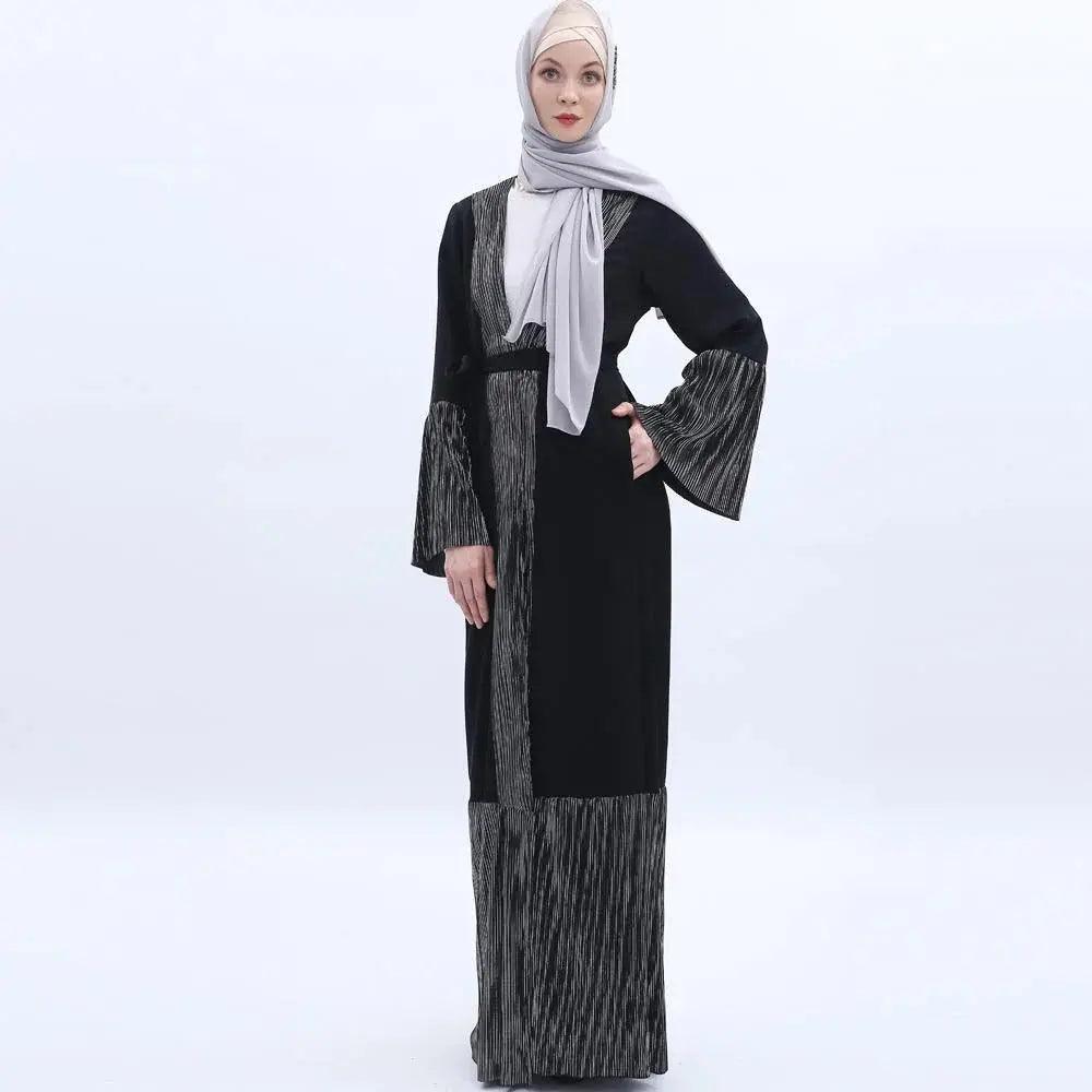 MO 001 Trumpet Sleeve Open Abaya With Pleated Design - Mariam's Collection