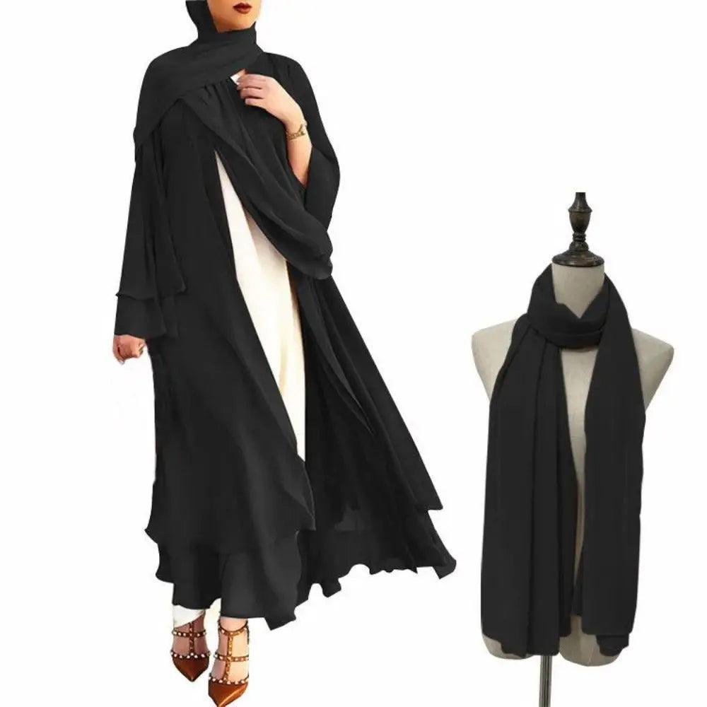 MOA002 Plain Double Layered Chiffon Open Abaya Set - Mariam's Collection