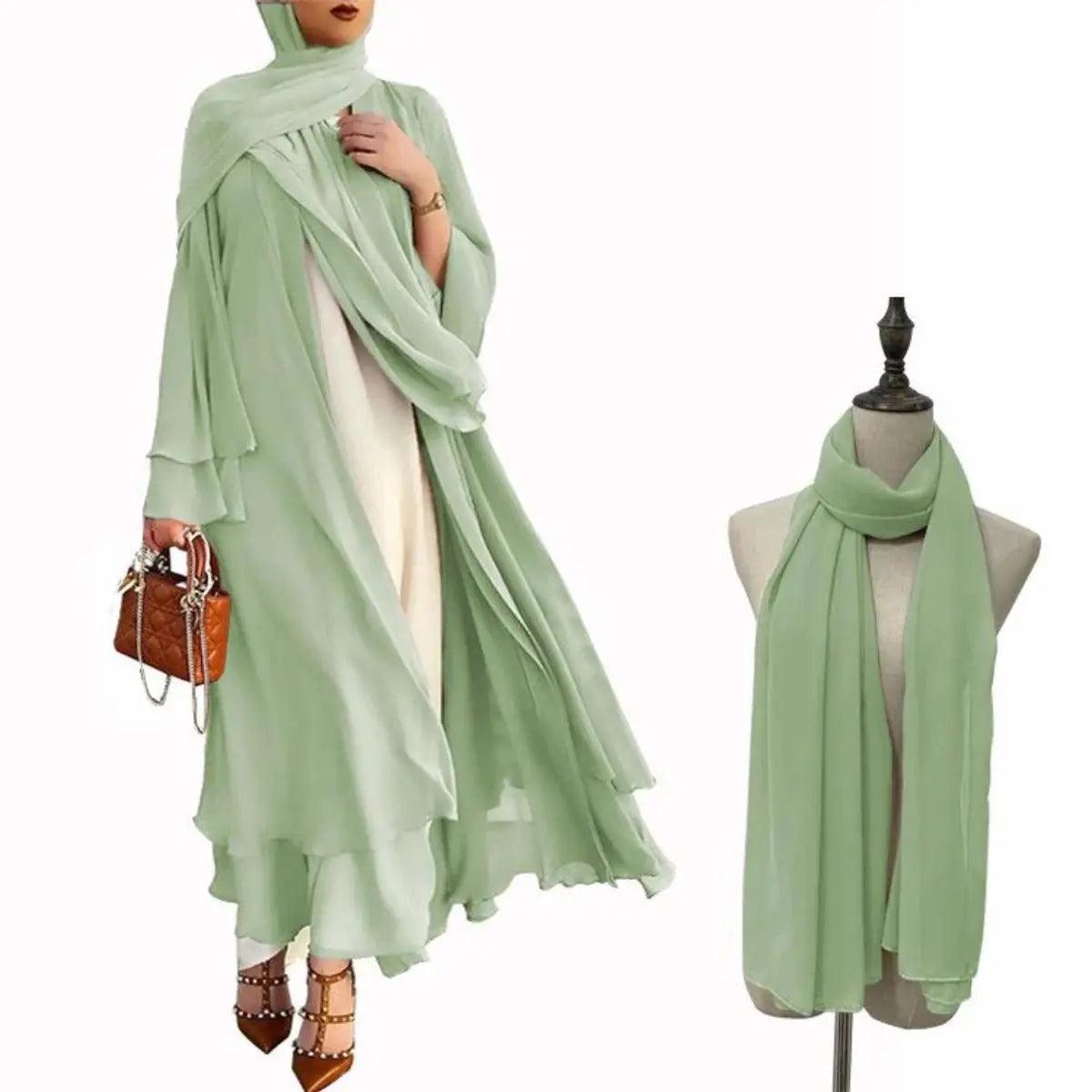 MOA002 Plain Double Layered Chiffon Open Abaya Set - Mariam's Collection