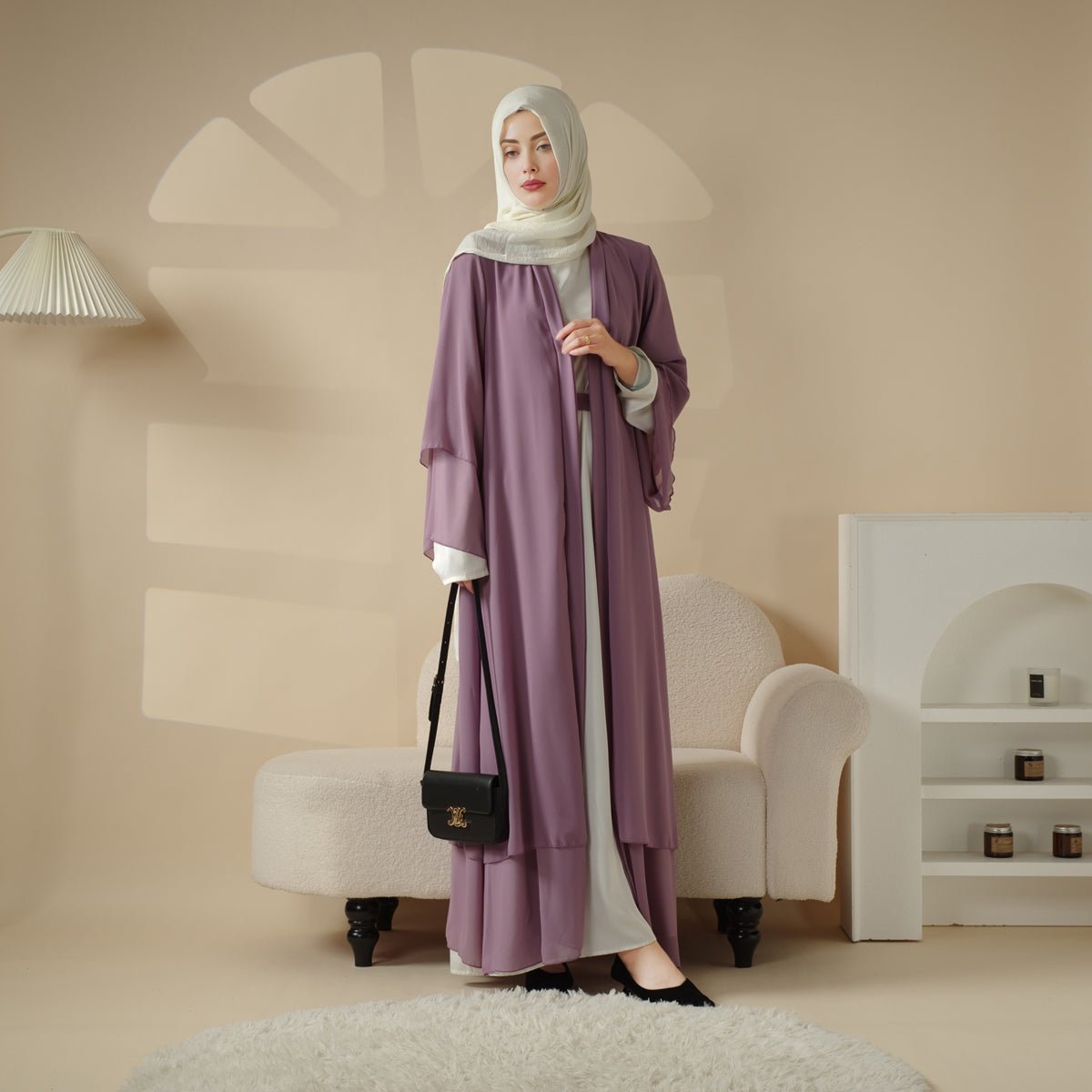 MOA008 Stylish Chiffon Muslim Set Abaya - Mariam's Collection