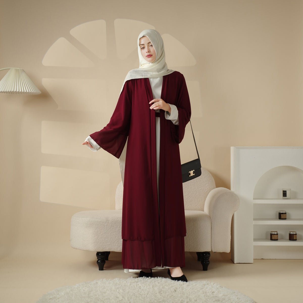 MOA008 Stylish Chiffon Muslim Set Abaya - Mariam's Collection