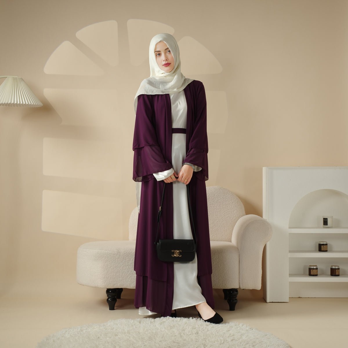 MOA008 Stylish Chiffon Muslim Set Abaya - Mariam's Collection