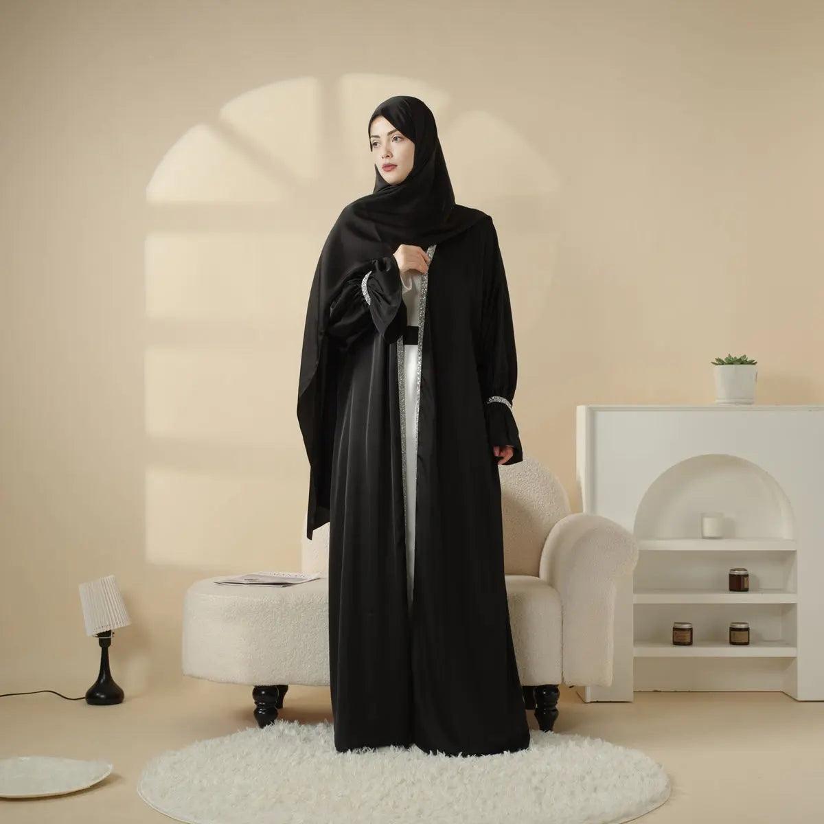 MOA009 Poet Sleeve Satin 4-Piece Abaya Set - Mariam's Collection