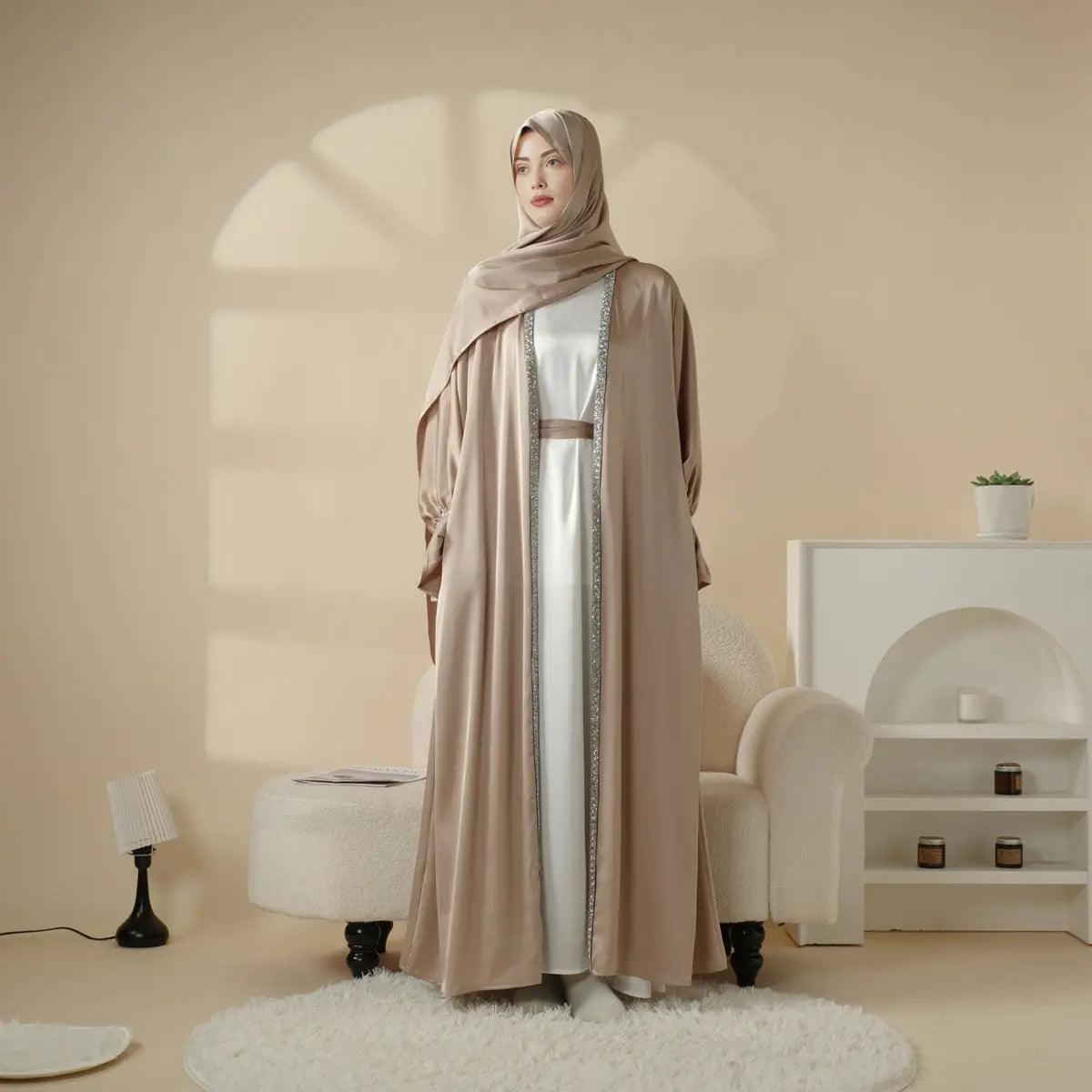 MOA009 Poet Sleeve Satin 4-Piece Abaya Set - Mariam's Collection