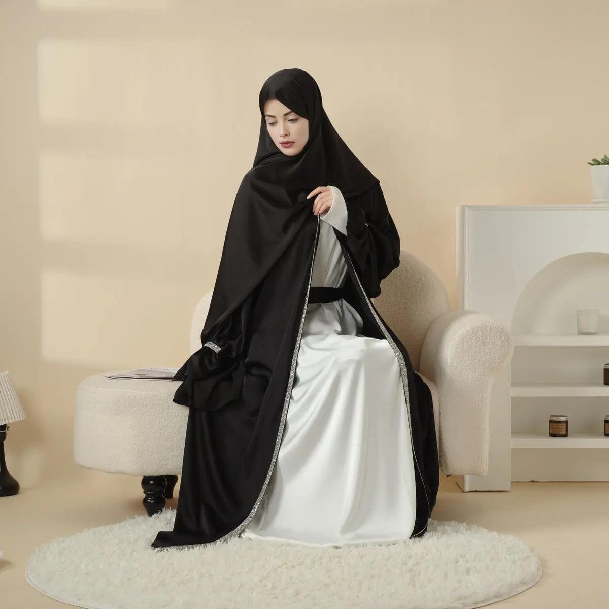 MOA009 Poet Sleeve Satin 4-Piece Abaya Set - Mariam's Collection