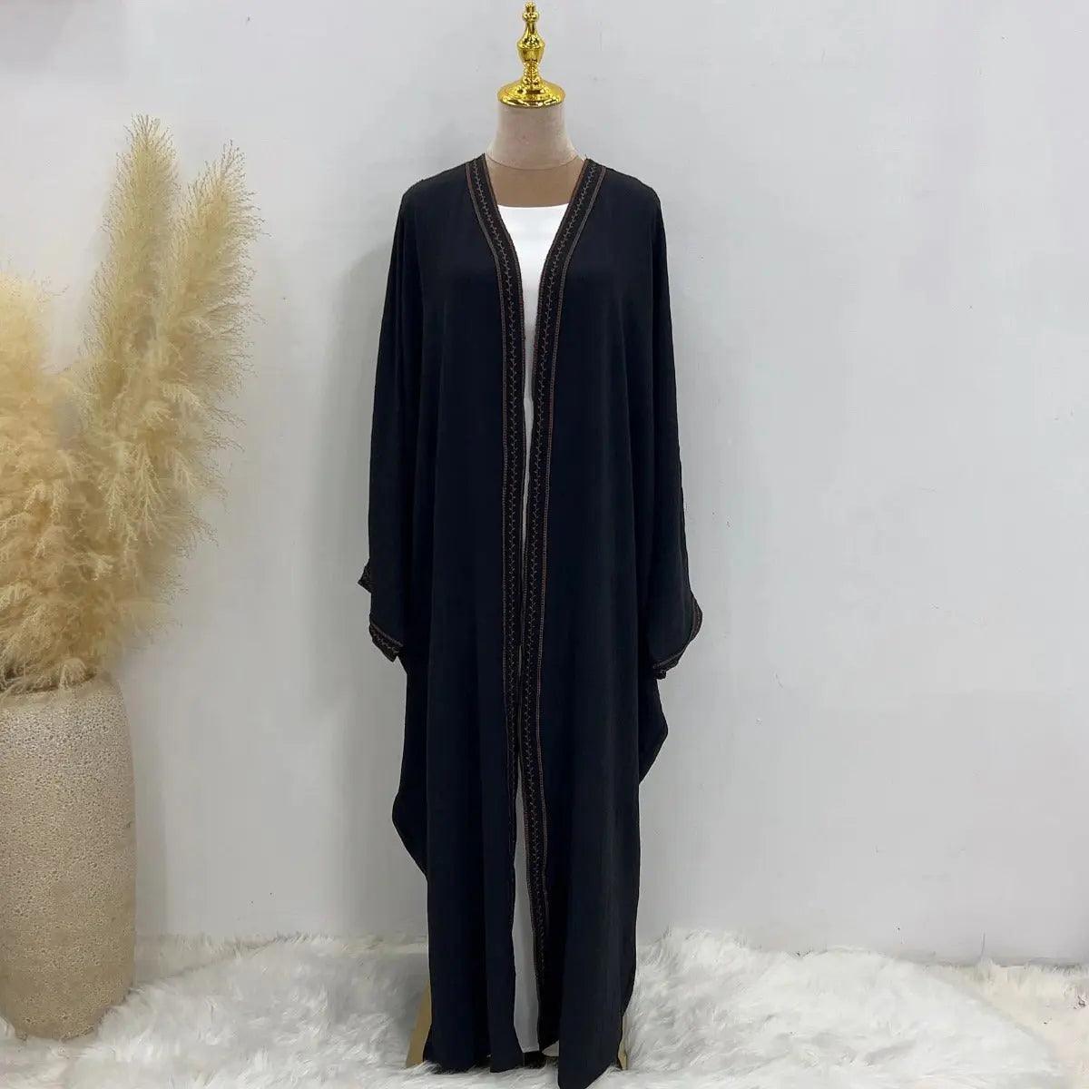 MOA015 Batwing Sleeve Embroidered Open Abaya - Mariam's Collection