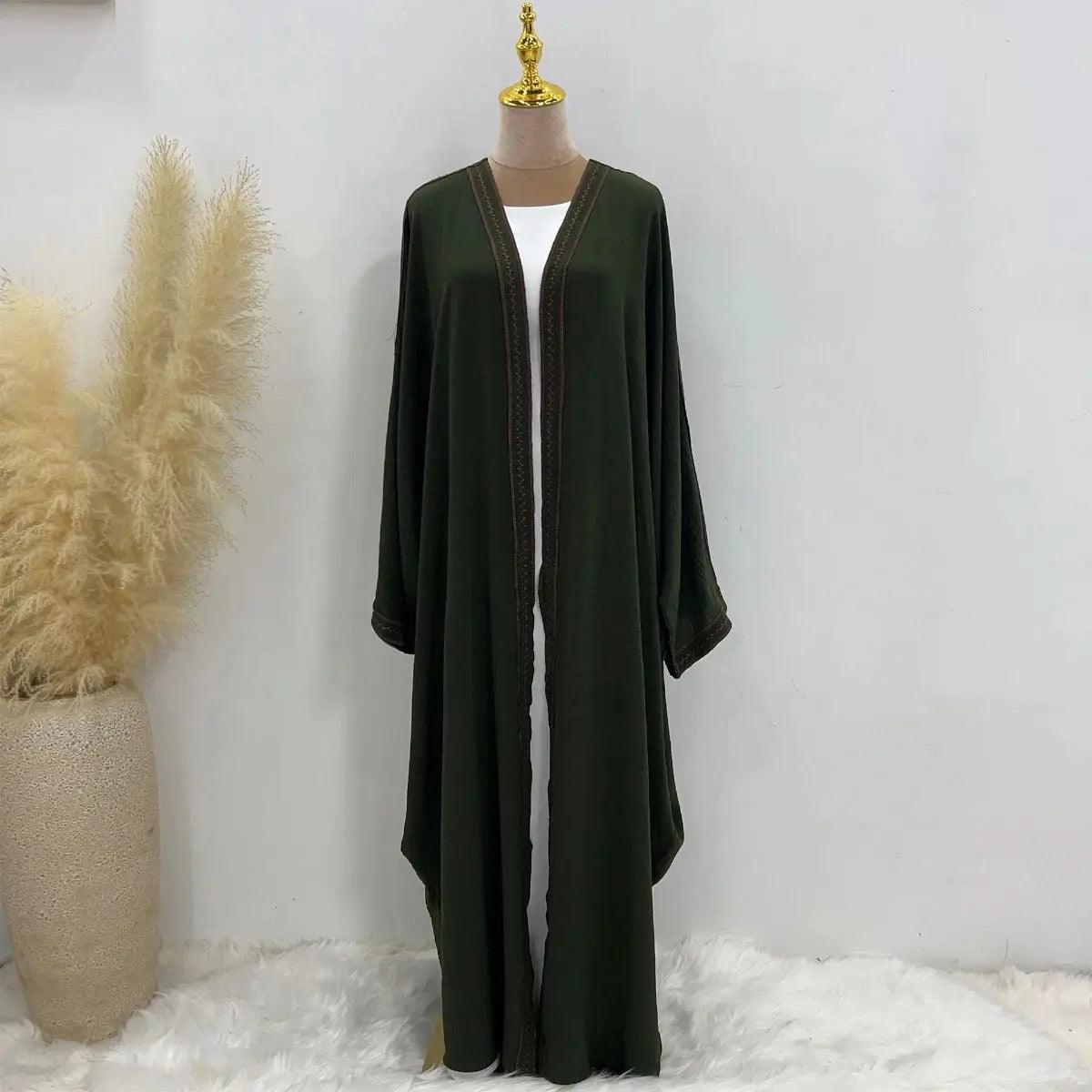 MOA015 Batwing Sleeve Embroidered Open Abaya - Mariam's Collection