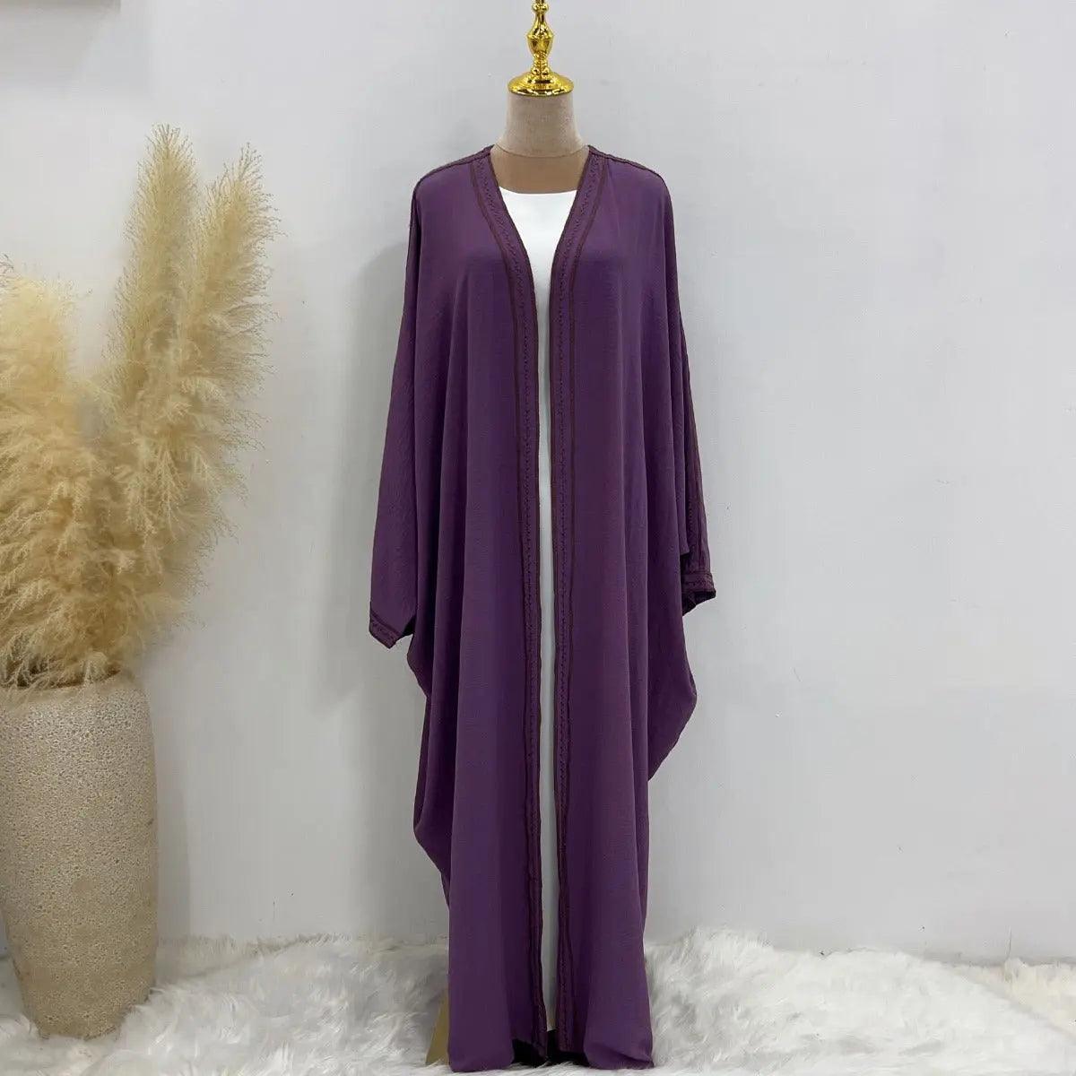 MOA015 Batwing Sleeve Embroidered Open Abaya - Mariam's Collection