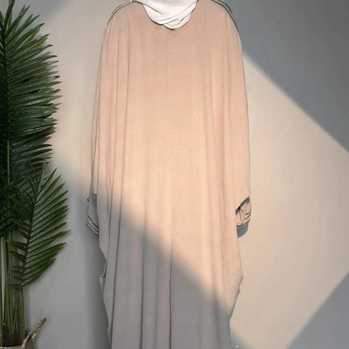 MOA015 Batwing Sleeve Embroidered Open Abaya - Mariam's Collection