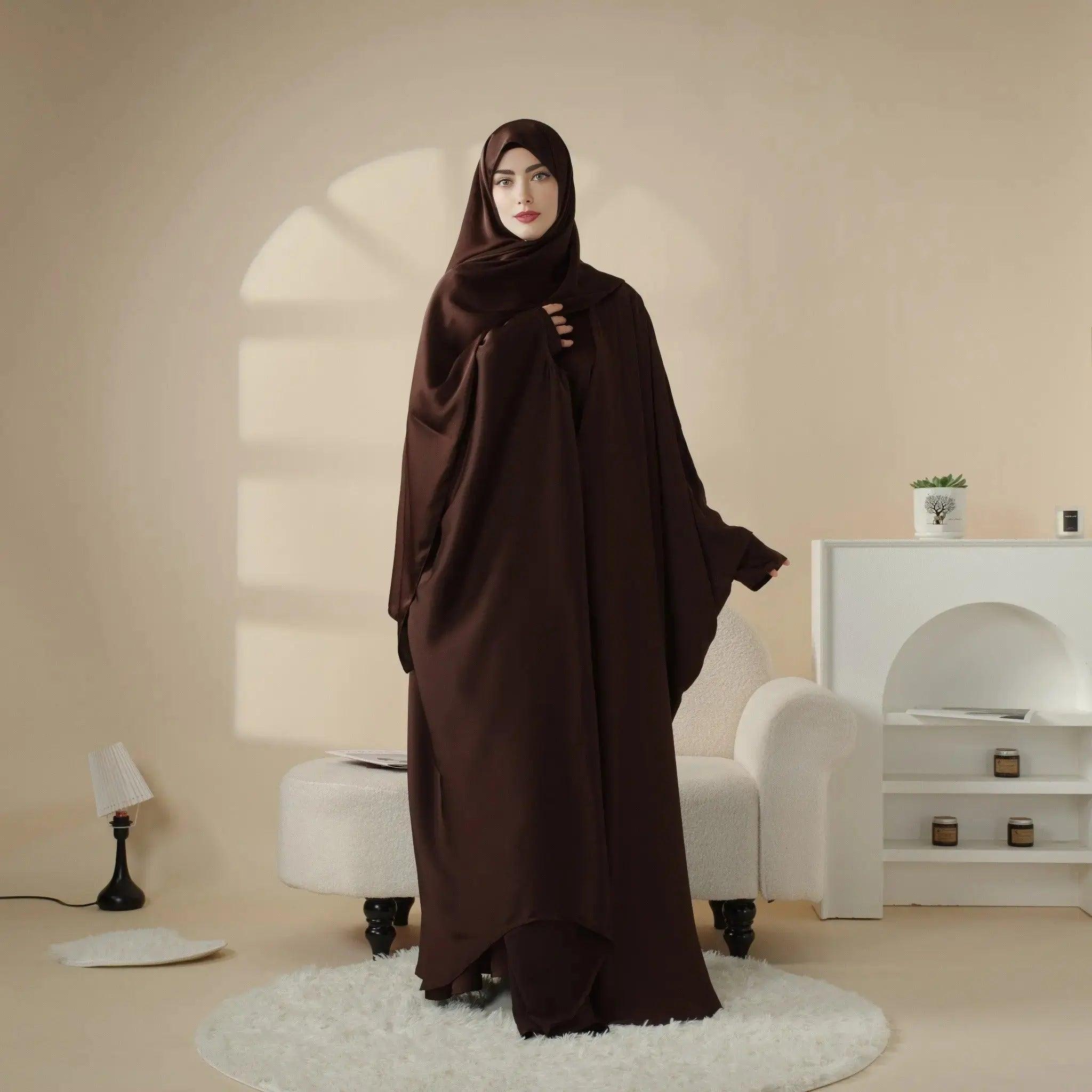 MOA019 Loose Full Cover Satin Abaya Set 5-piece with Niqab - Mariam's Collection