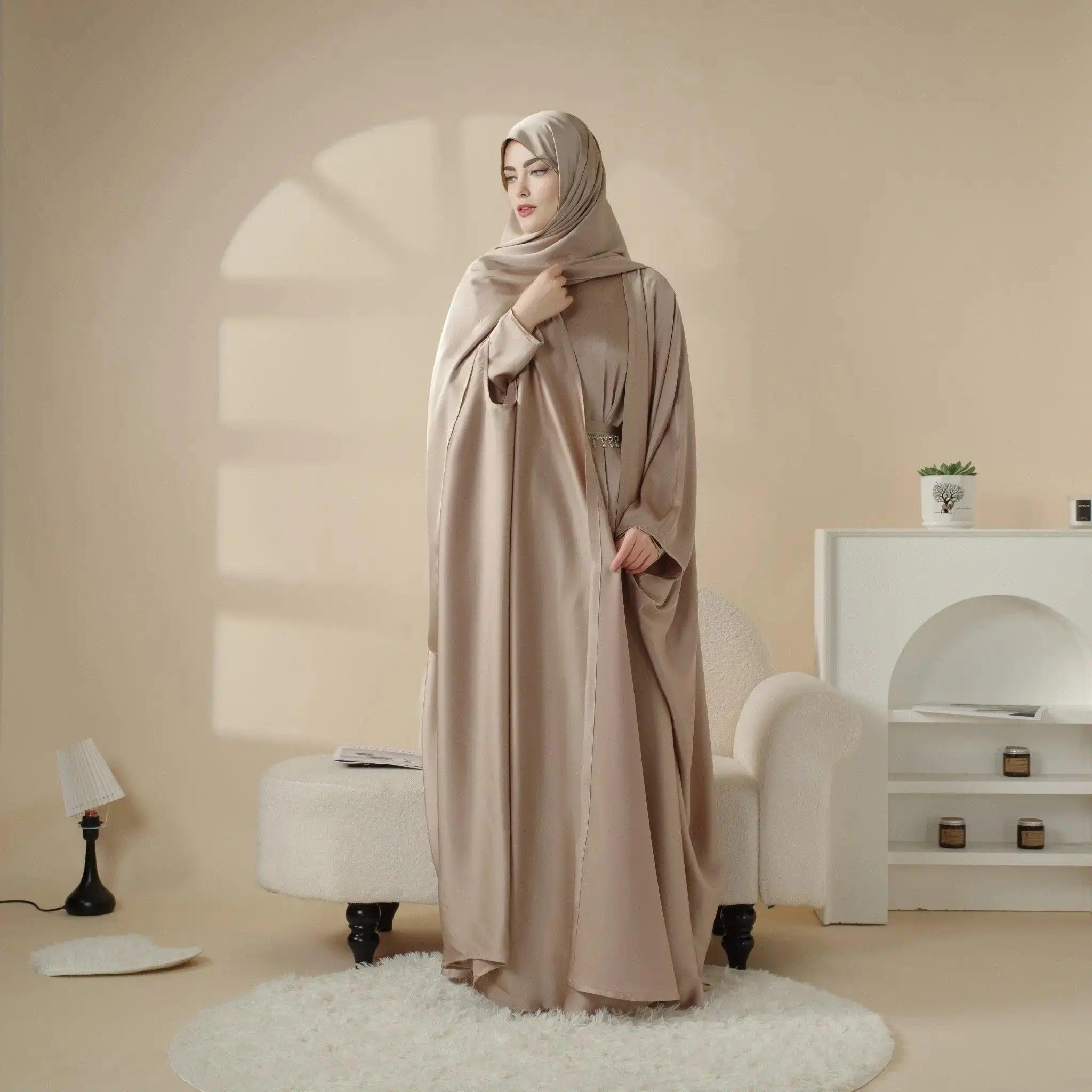 MOA019 Loose Full Cover Satin Abaya Set 5-piece with Niqab - Mariam's Collection