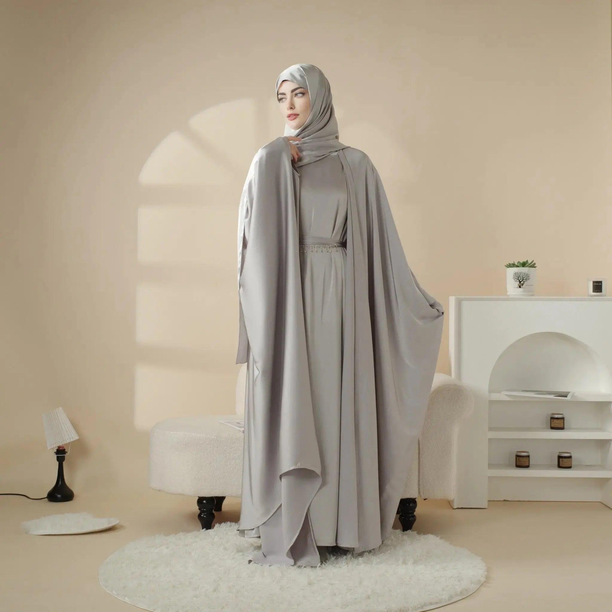 MOA019 Loose Full Cover Satin Abaya Set 5-piece with Niqab - Mariam's Collection