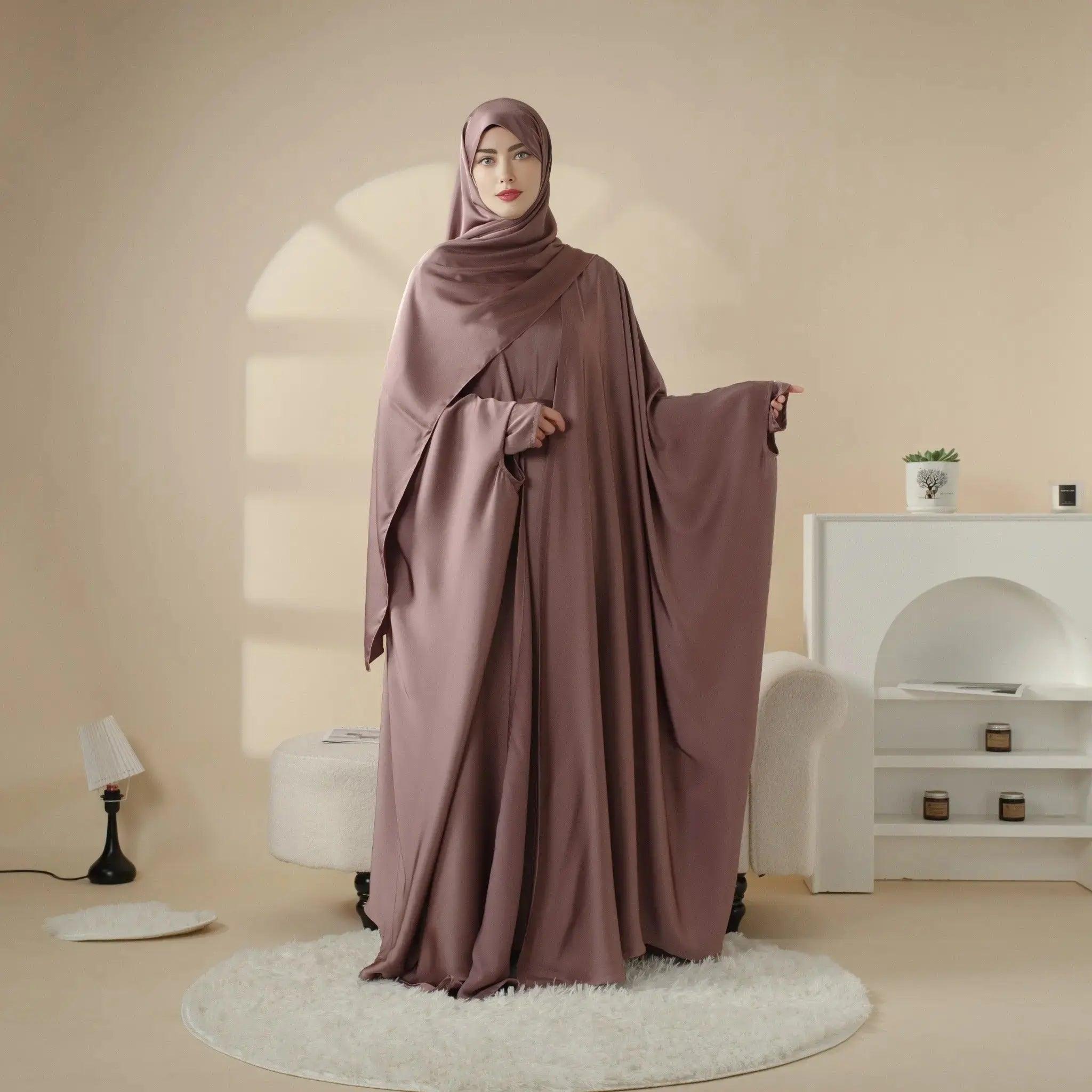 MOA019 Loose Full Cover Satin Abaya Set 5-piece with Niqab - Mariam's Collection