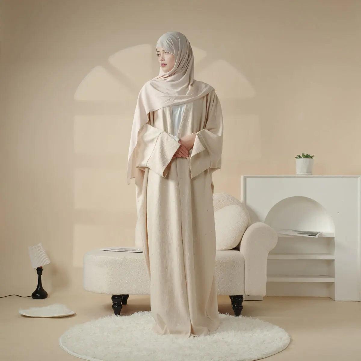 MOA027 Wide Split Sleeve Glittering Ripple Cloth Open Abaya - Mariam's Collection