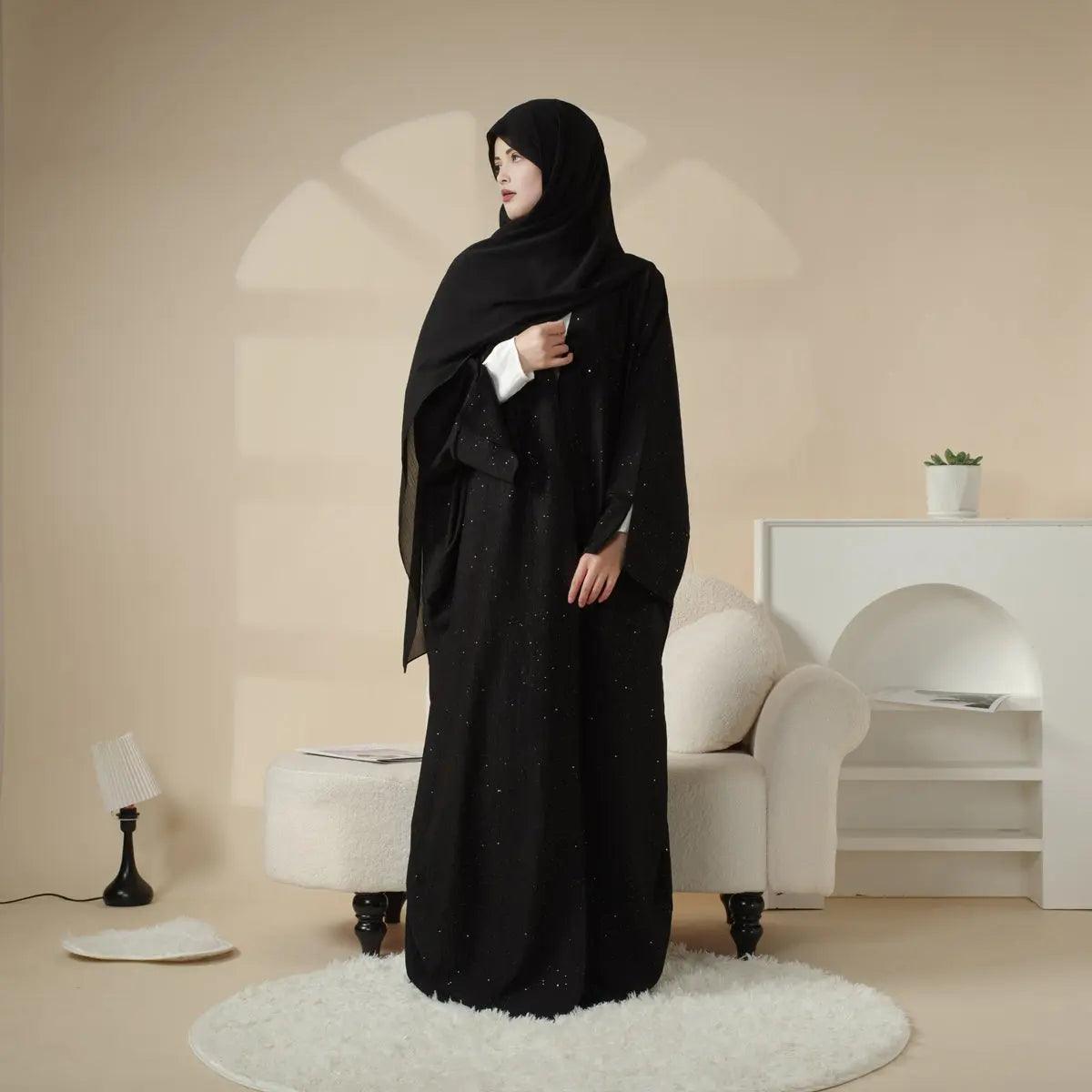 MOA027 Wide Split Sleeve Glittering Ripple Cloth Open Abaya - Mariam's Collection