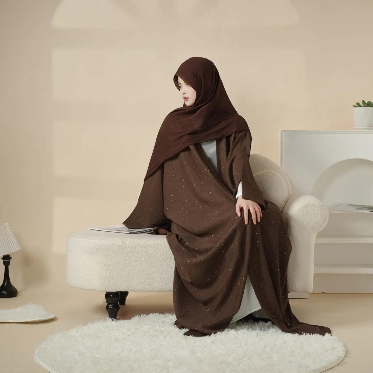 MOA027 Wide Split Sleeve Glittering Ripple Cloth Open Abaya - Mariam's Collection