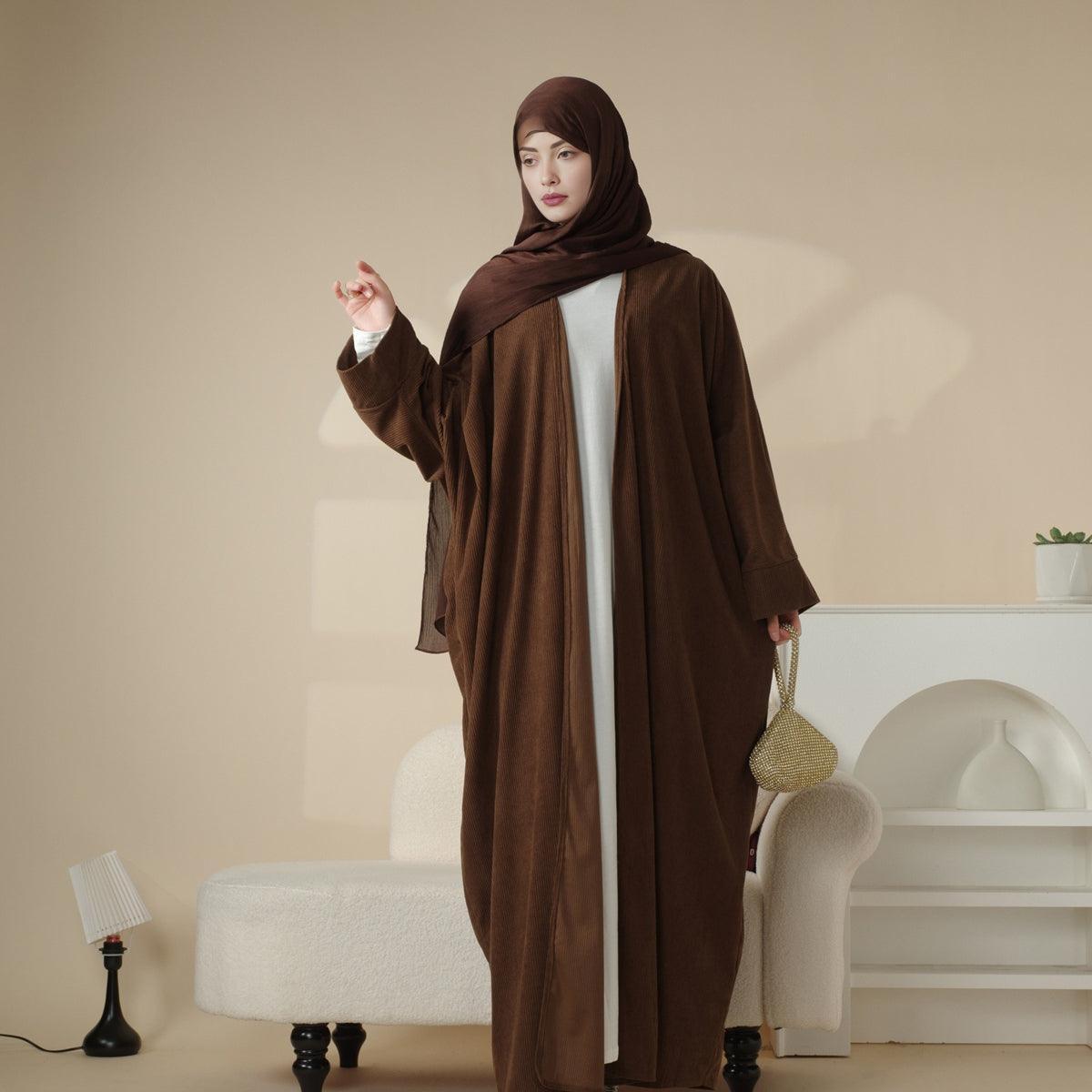 MOA028 Corduroy Cardigan Open Abaya - Mariam's Collection