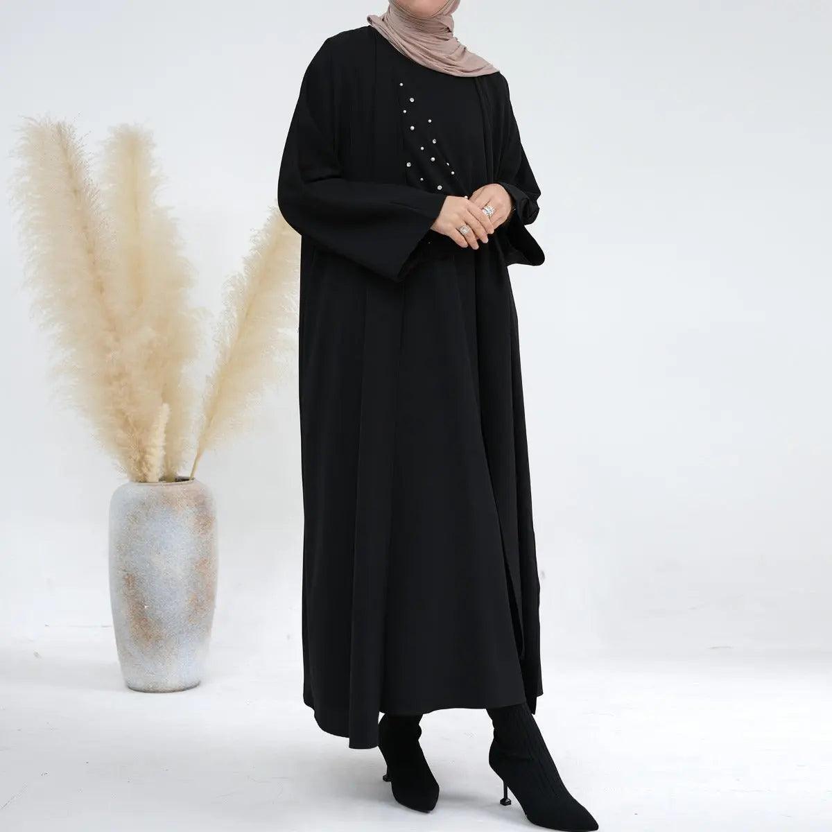 MOA031 Solid Color Pearl Splice Abaya - Mariam's Collection