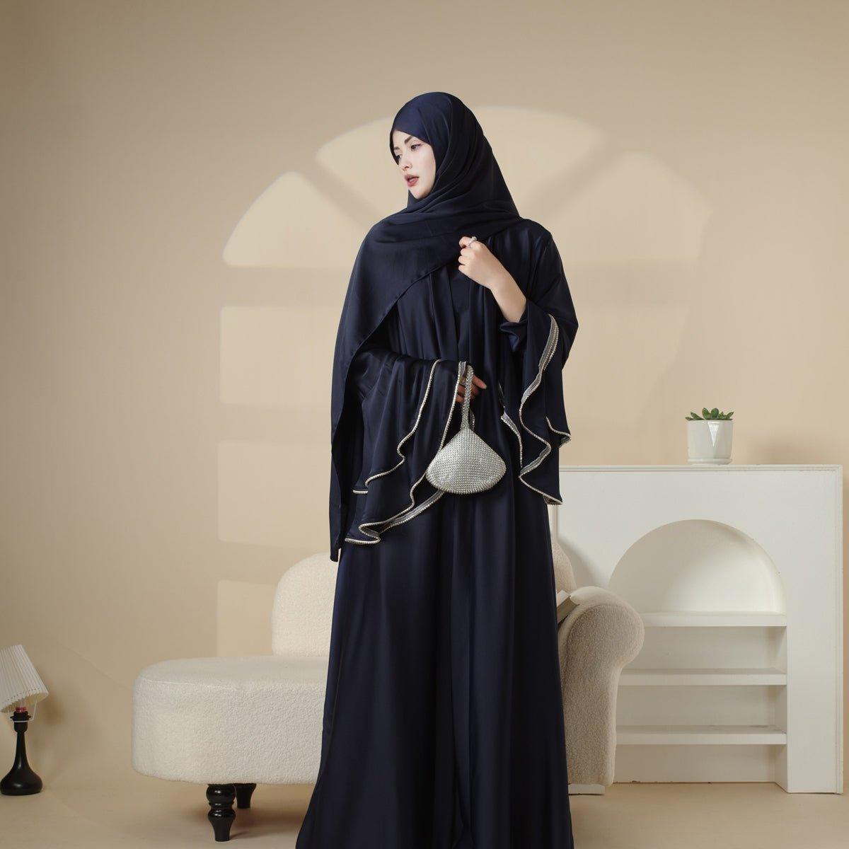 MOA033 Crepe Satin Ruffle Sleeve Abaya Set 5 - piece - Mariam's Collection