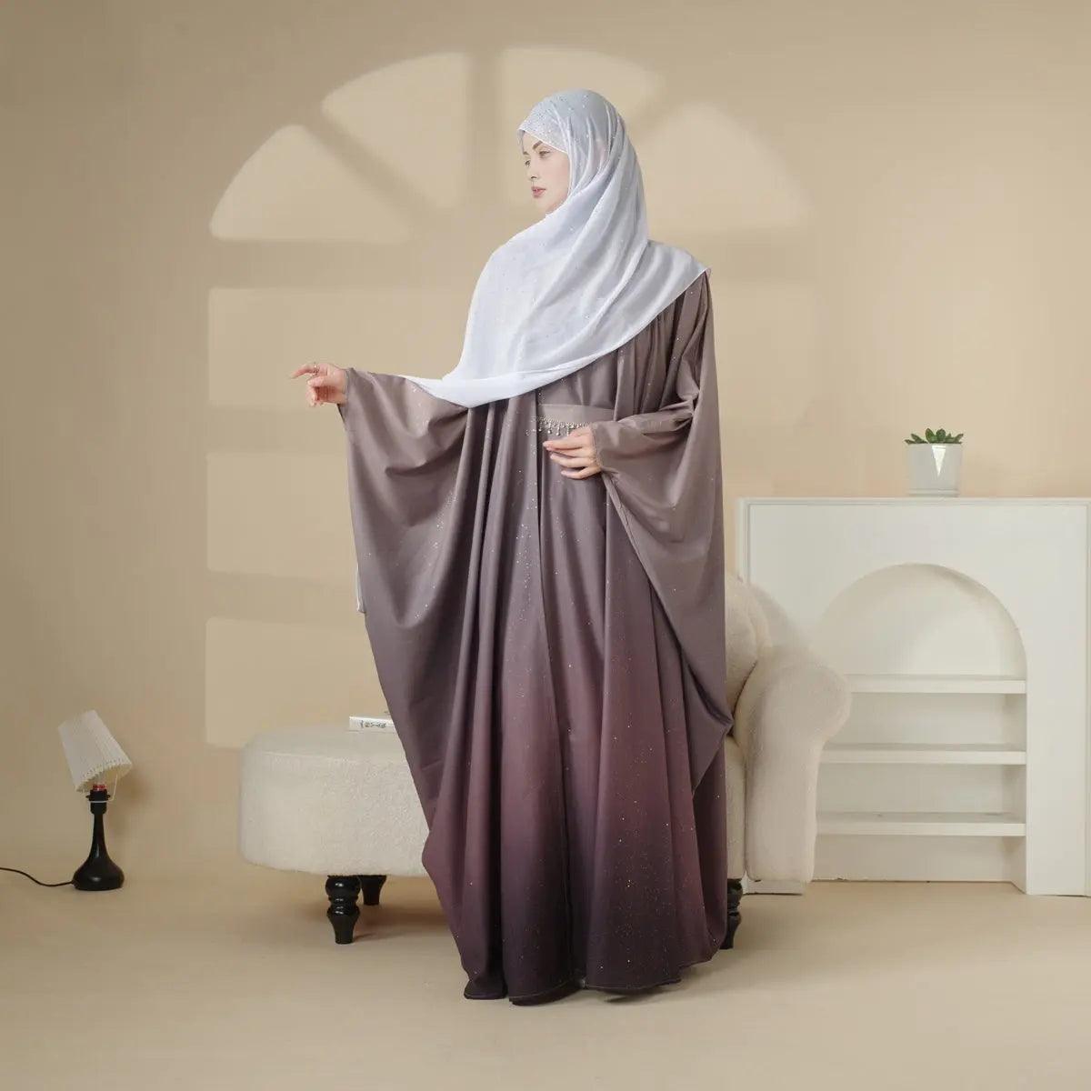 MOA036 Glitter Gradient Polyester Abaya Set 4-Piece - Mariam's Collection