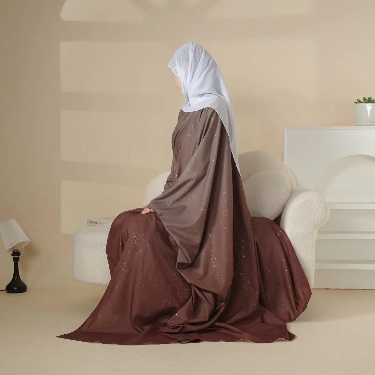 MOA036 Glitter Gradient Polyester Abaya Set 4-Piece - Mariam's Collection