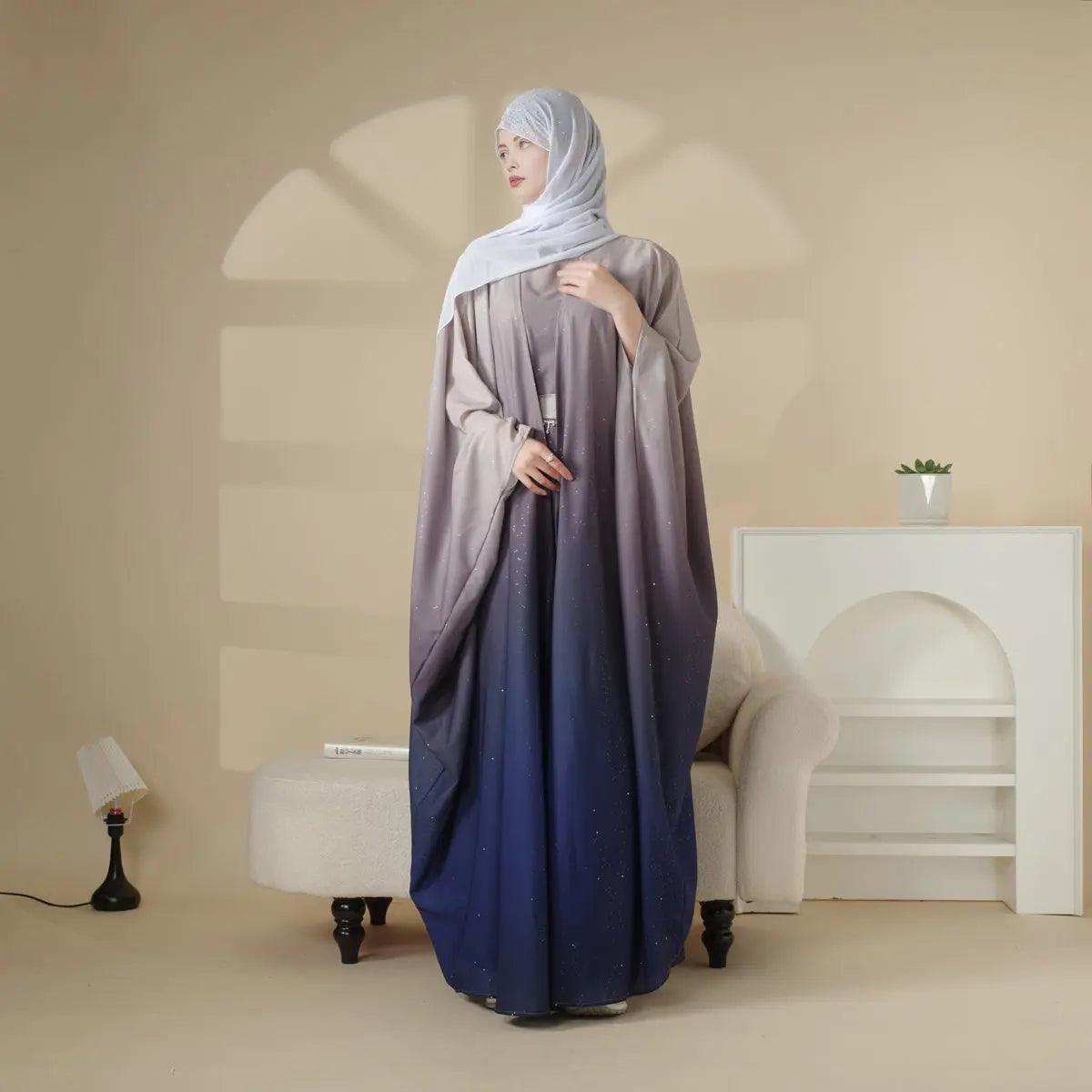 MOA036 Glitter Gradient Polyester Abaya Set 4-Piece - Mariam's Collection