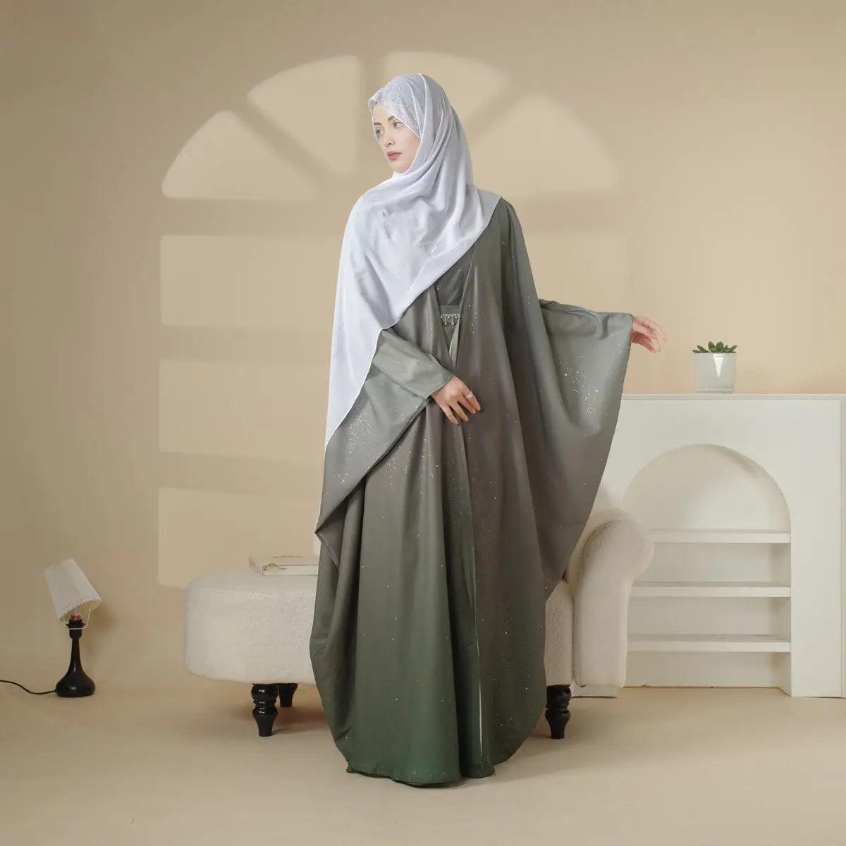 MOA036 Glitter Gradient Polyester Abaya Set 4-Piece - Mariam's Collection