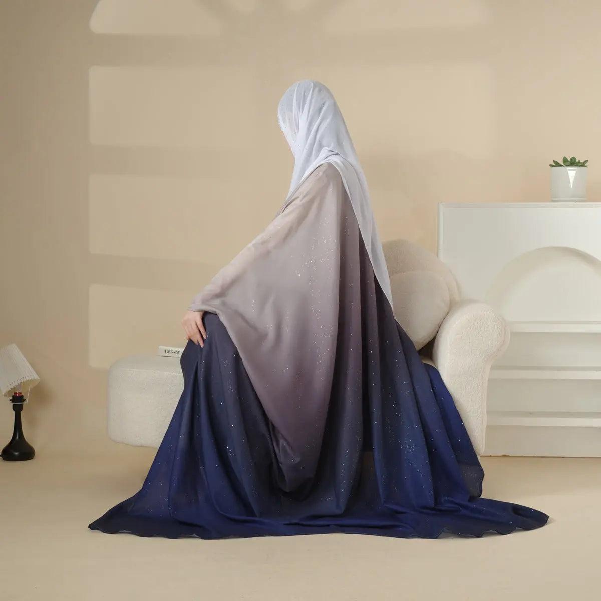 MOA036 Glitter Gradient Polyester Abaya Set 4-Piece - Mariam's Collection