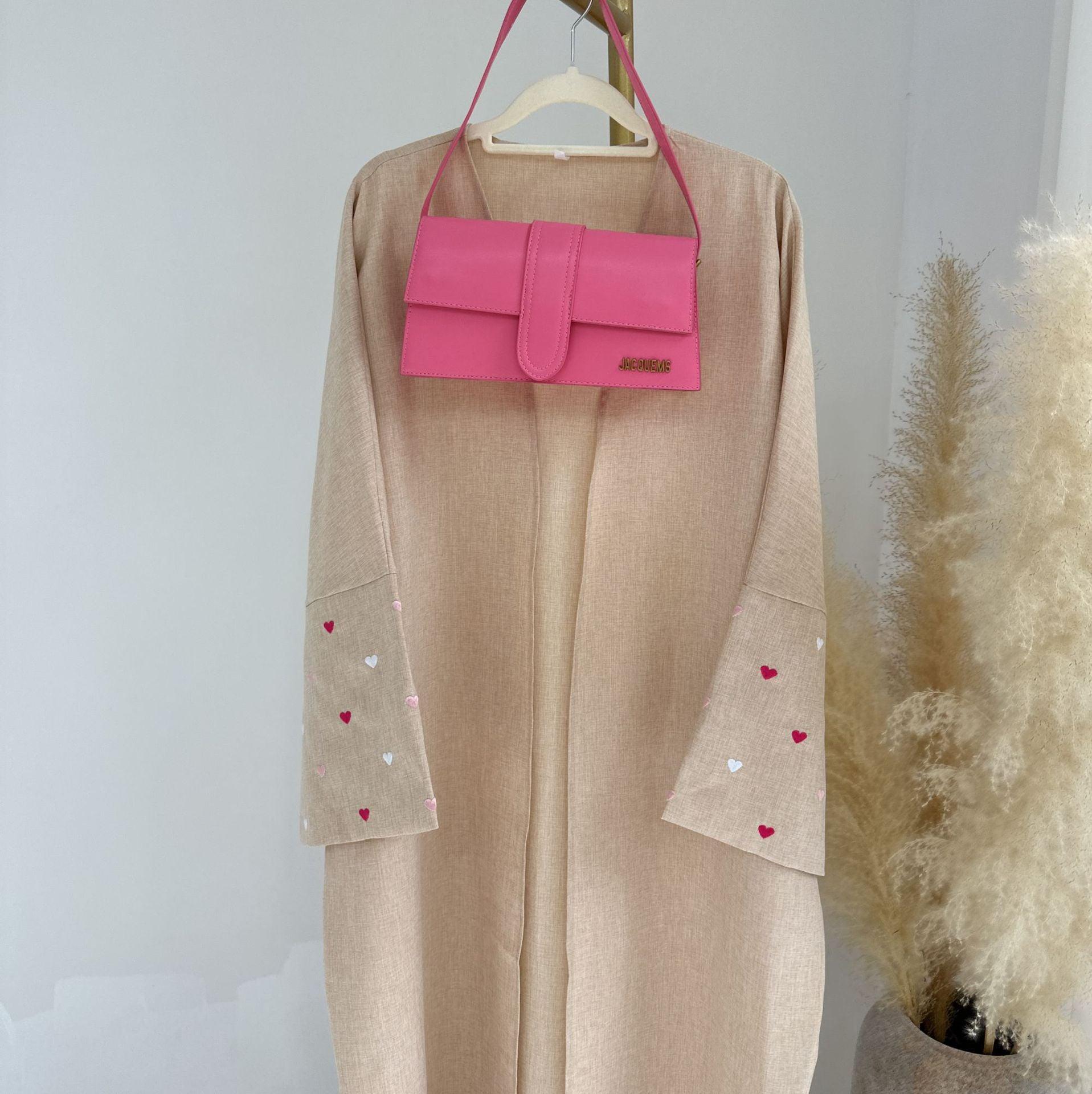 MOA047 Stylish Colorful Heart Embroidery Open Abaya - Mariam's Collection