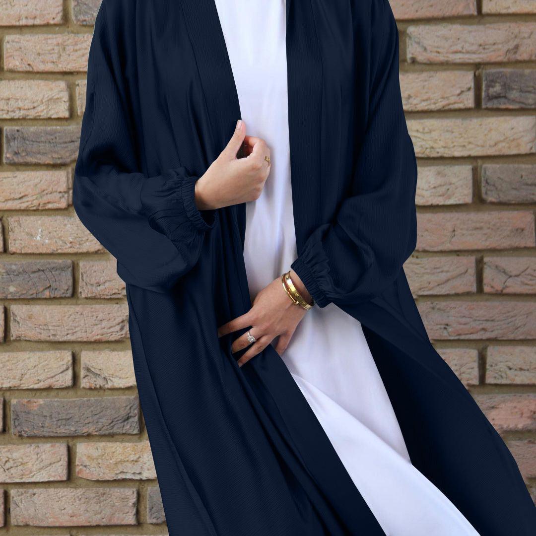 MOA048 Satin Bunched Sleeve Open Abaya - Mariam's Collection