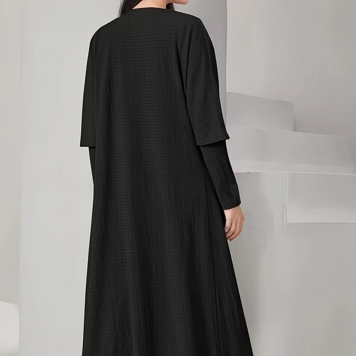 MOA049 Solid Color Knitted Open Abaya 2-Piece Set - Mariam's Collection