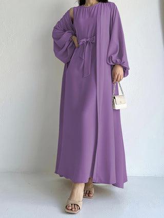 MOA050 Loose Lantern Sleeve Abaya 3-Piece Set - Mariam's Collection
