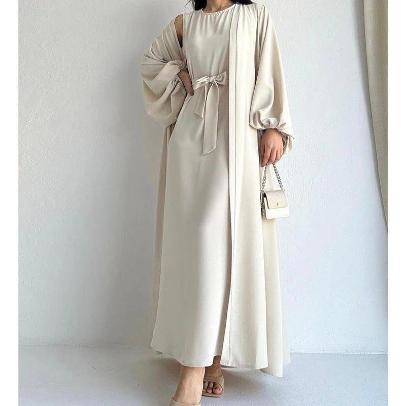 MOA050 Loose Lantern Sleeve Abaya 3 - Piece Set - Mariam's Collection