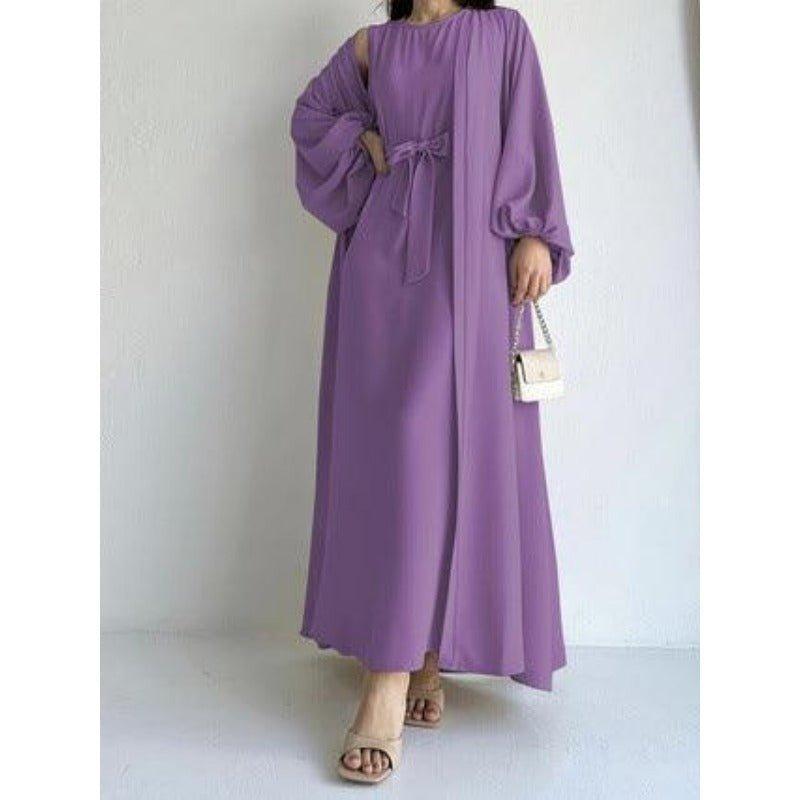 MOA050 Loose Lantern Sleeve Abaya 3 - Piece Set - Mariam's Collection
